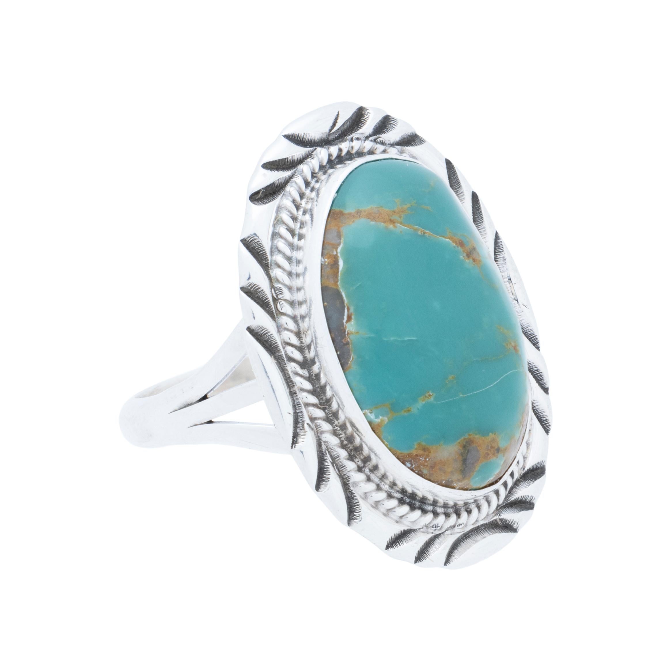 Taglio vecchia miniera Navajo Kingman Turquoise and Sterling Silver Ring in vendita
