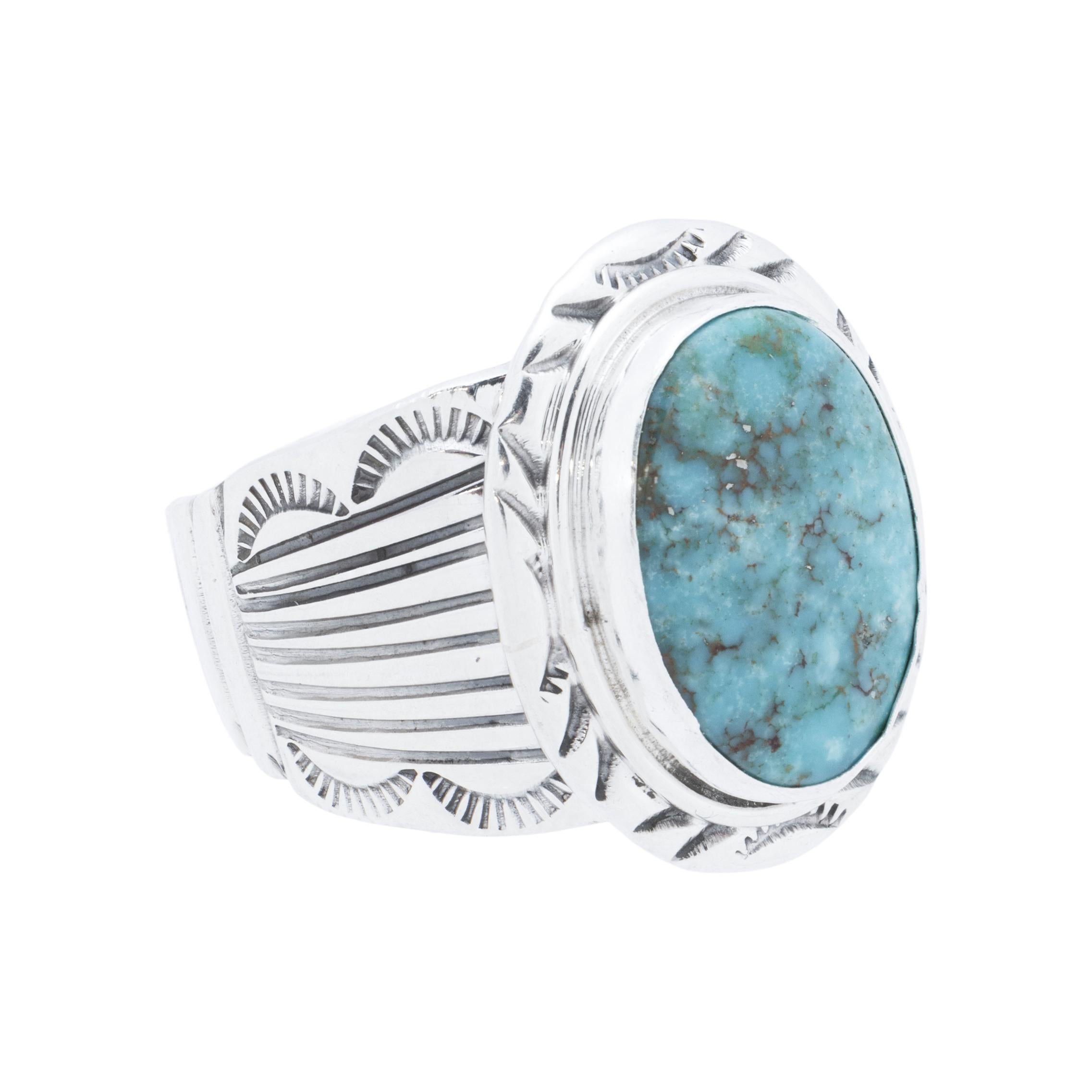 Taglio vecchia miniera Anello in turchese Kingman Navajo e argento sterling in vendita