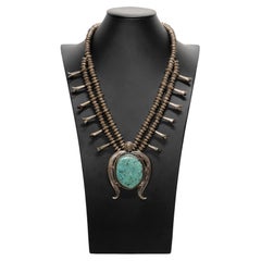 Navajo Kingman Turquoise and Sterling Silver Squash Blossom