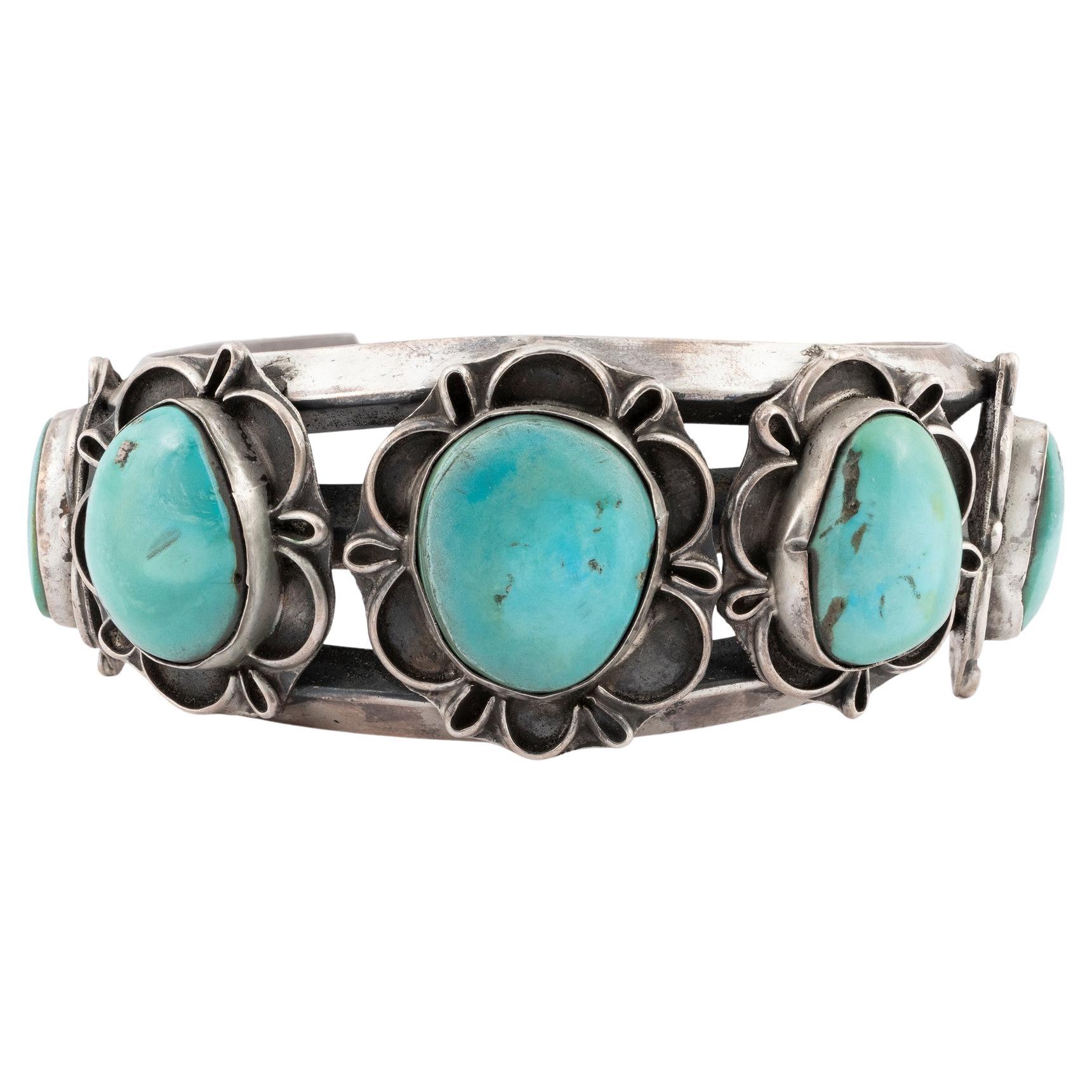 Bracelet manchette en turquoise Navajo Kingman