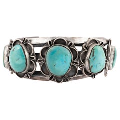 Bracelet manchette en turquoise Navajo Kingman
