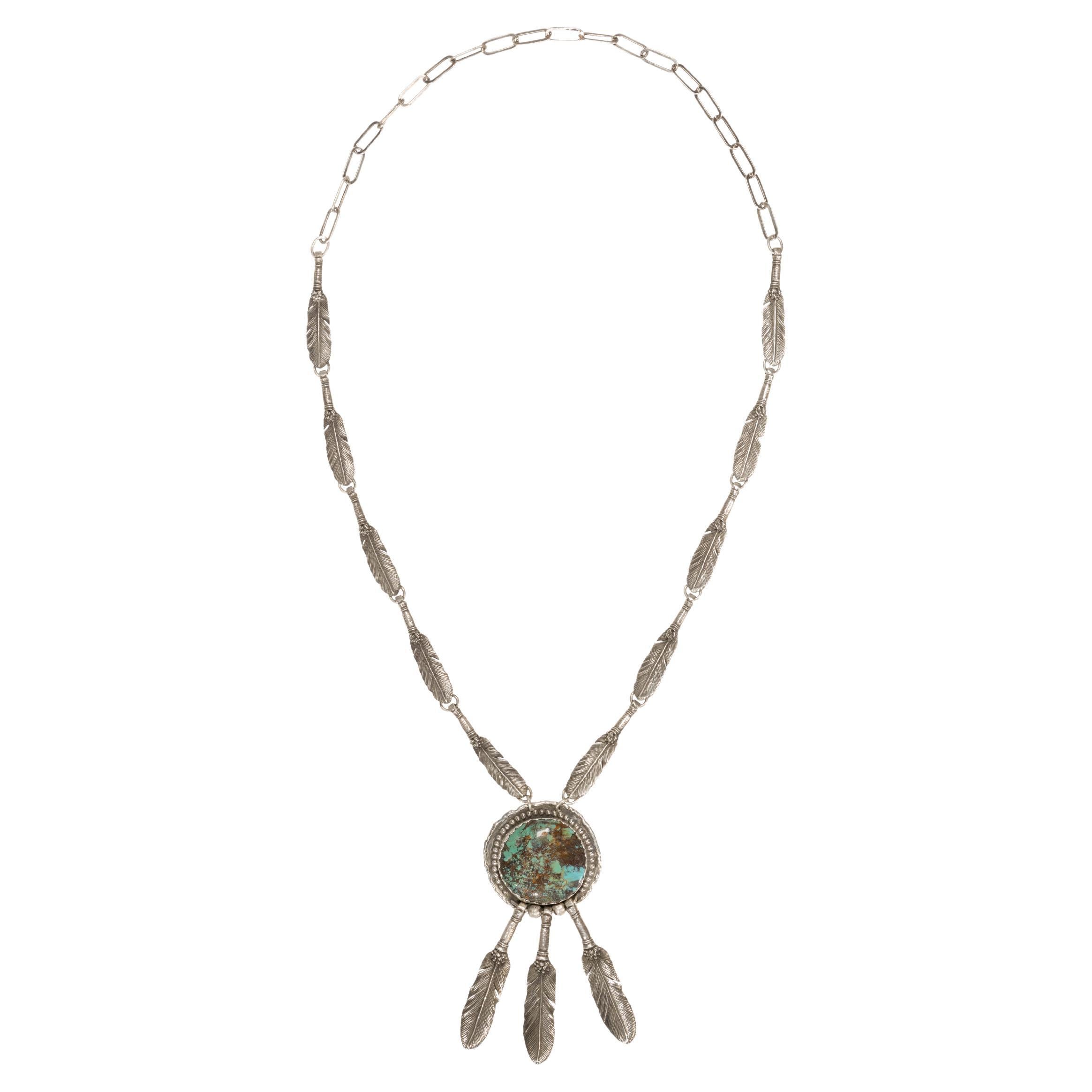 J.W. Vintage Navajo Turquoise Sun Wheel Sterling Necklace at 1stDibs ...