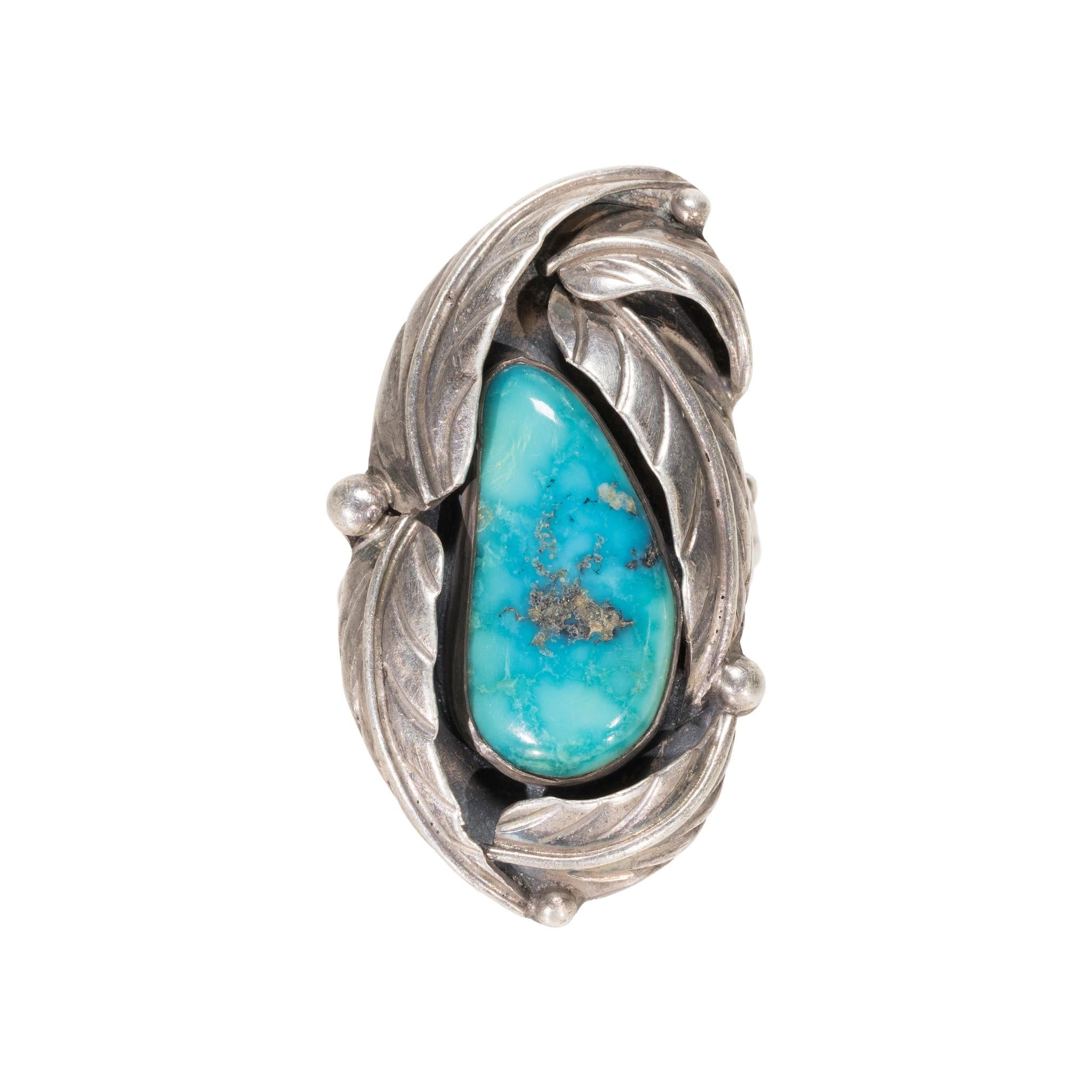 Old Mine Cut Navajo Kingman Turquoise Ring For Sale