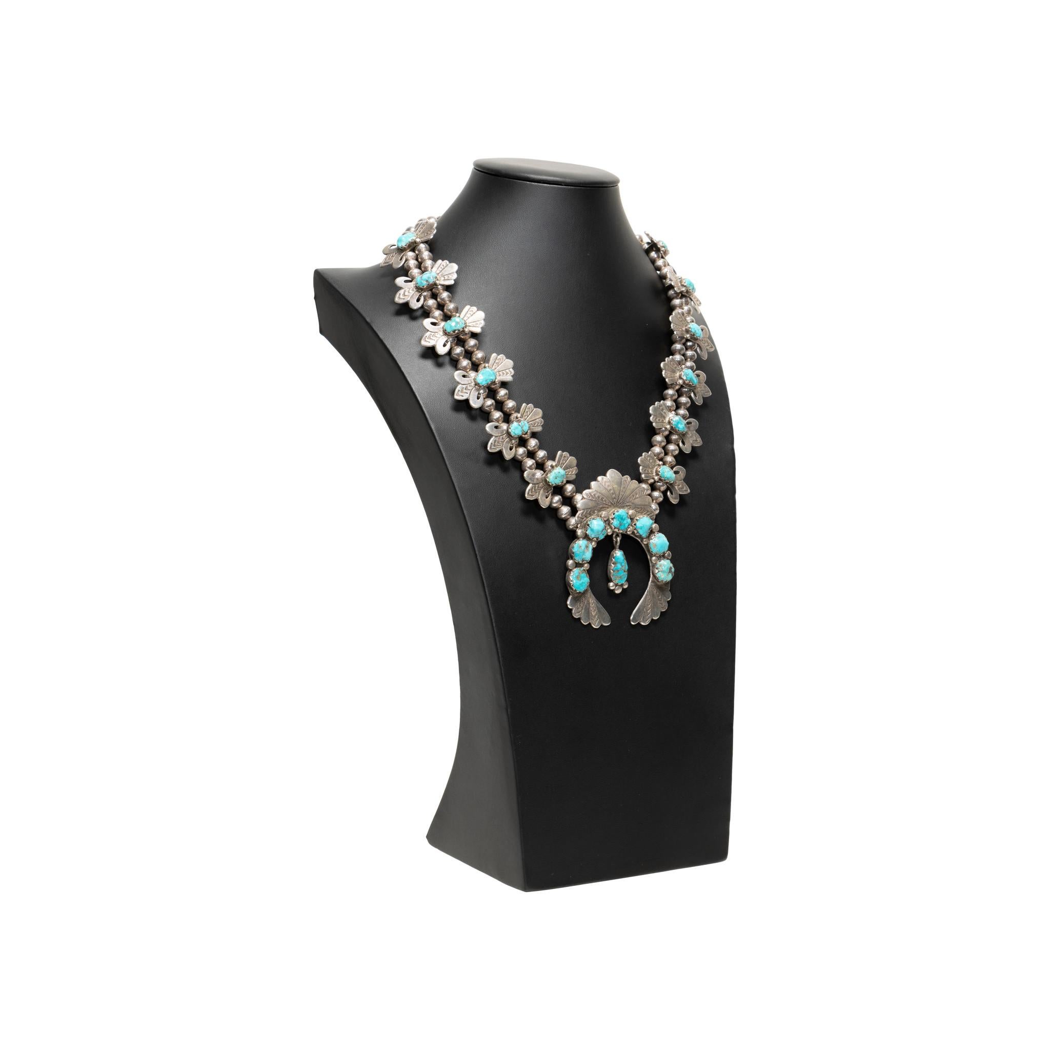 Old Mine Cut Navajo Kingman Turquoise Squash Blossom For Sale
