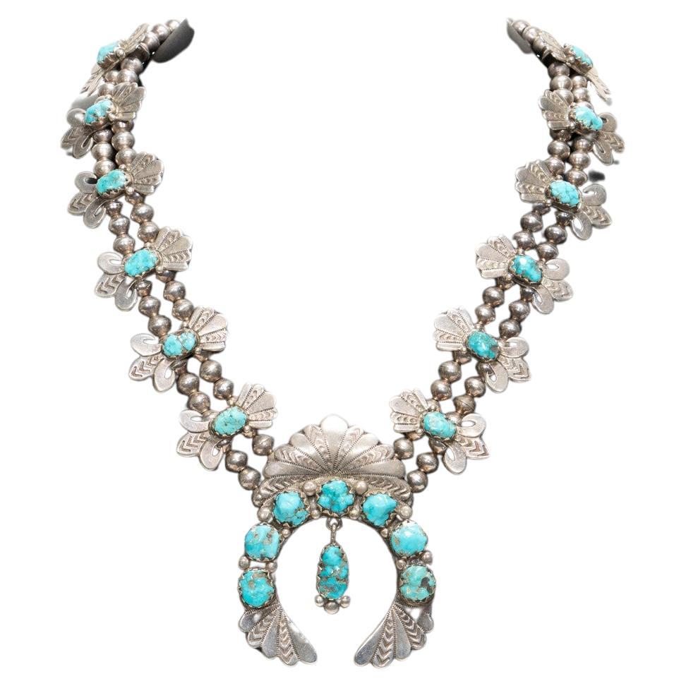 Navajo Kingman Turquoise Squash Blossom