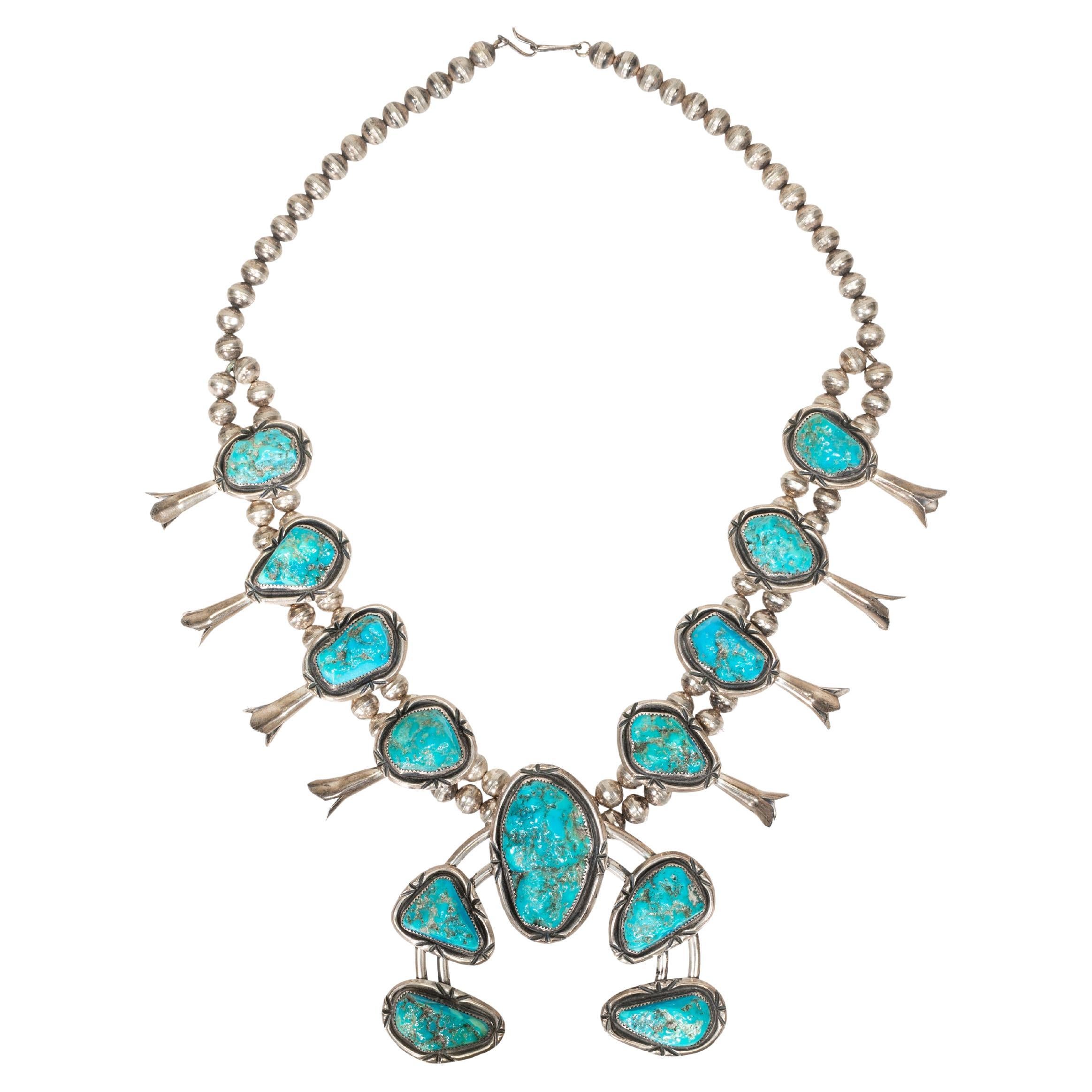 Navajo Kingman Turquoise Squash Blossom