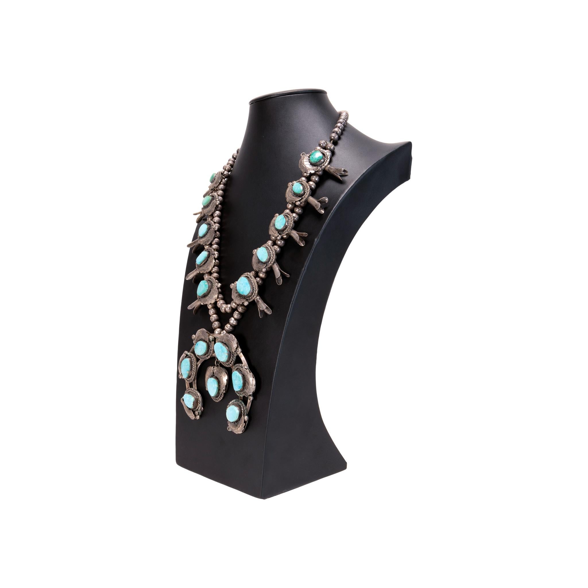 Native American Navajo King's Manassa Turquoise Squash Blossom For Sale