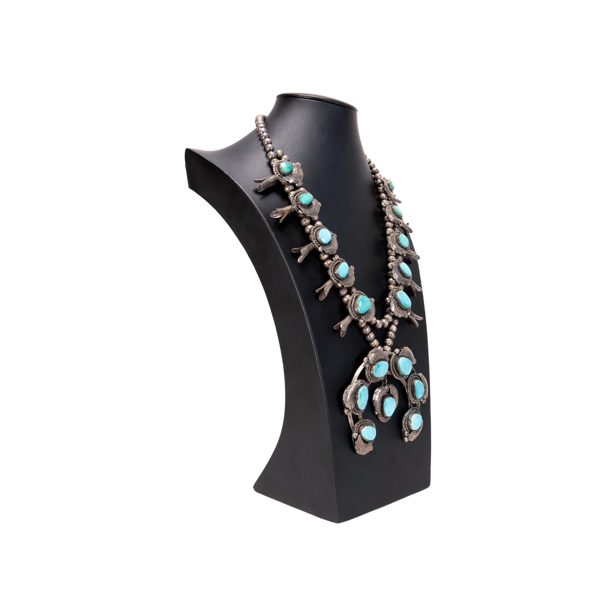 Old Mine Cut Navajo King's Manassa Turquoise Squash Blossom For Sale