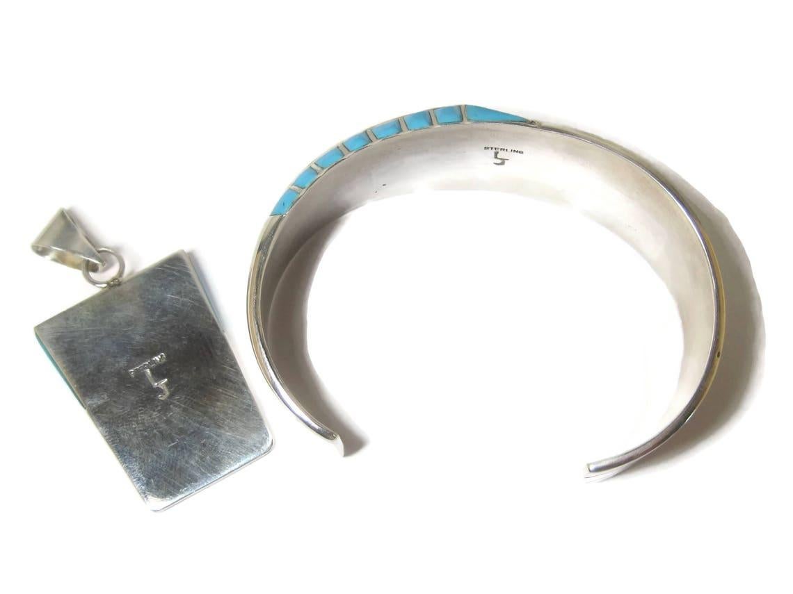 Navajo Kokopelli Turquoise Bracelet Pendant Jewelry Set For Sale 4