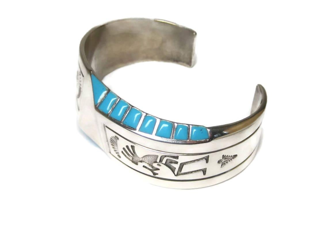 Women's or Men's Navajo Kokopelli Turquoise Bracelet Pendant Jewelry Set For Sale