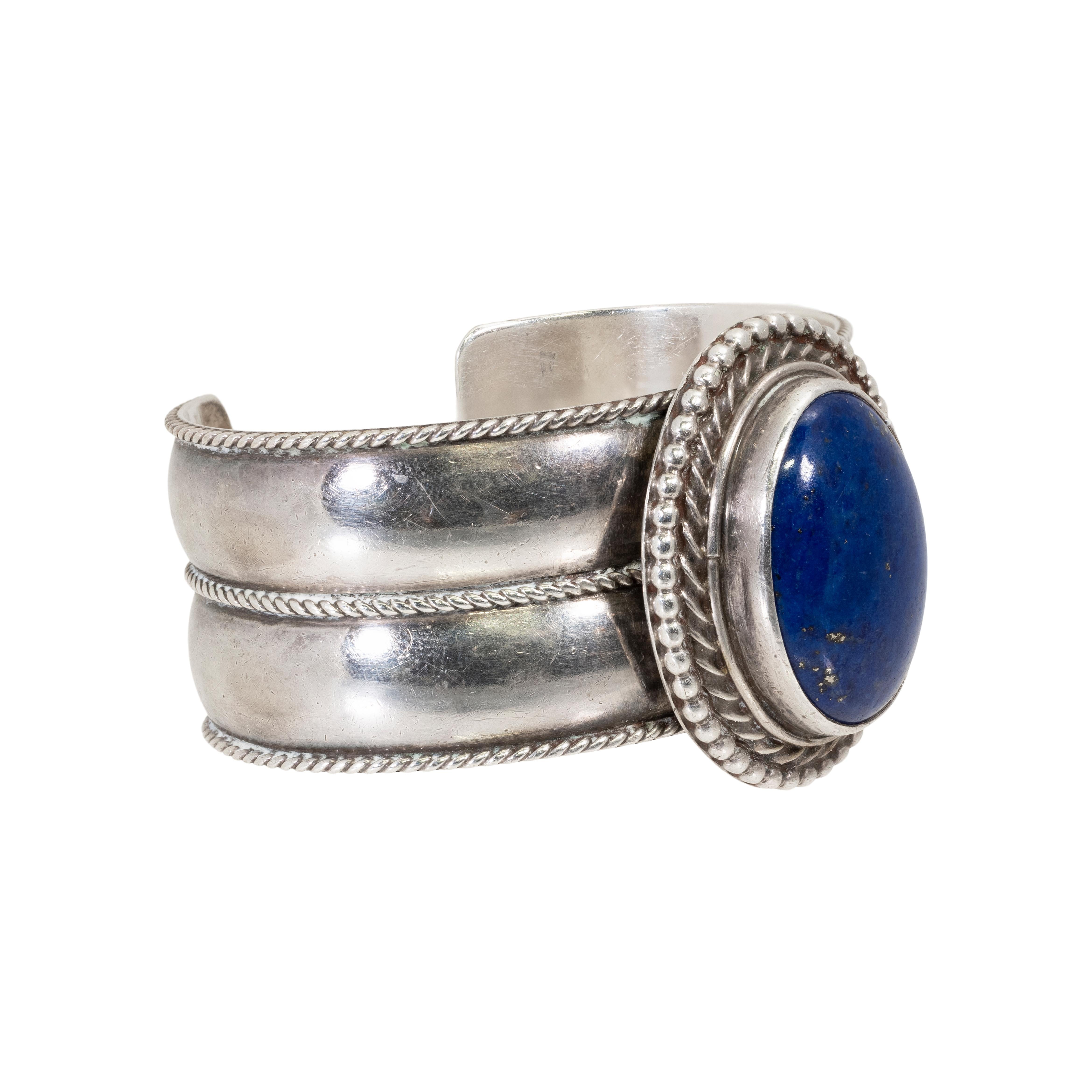 Native American Navajo Lapis and Sterling Bracelet and Ring Set For Sale