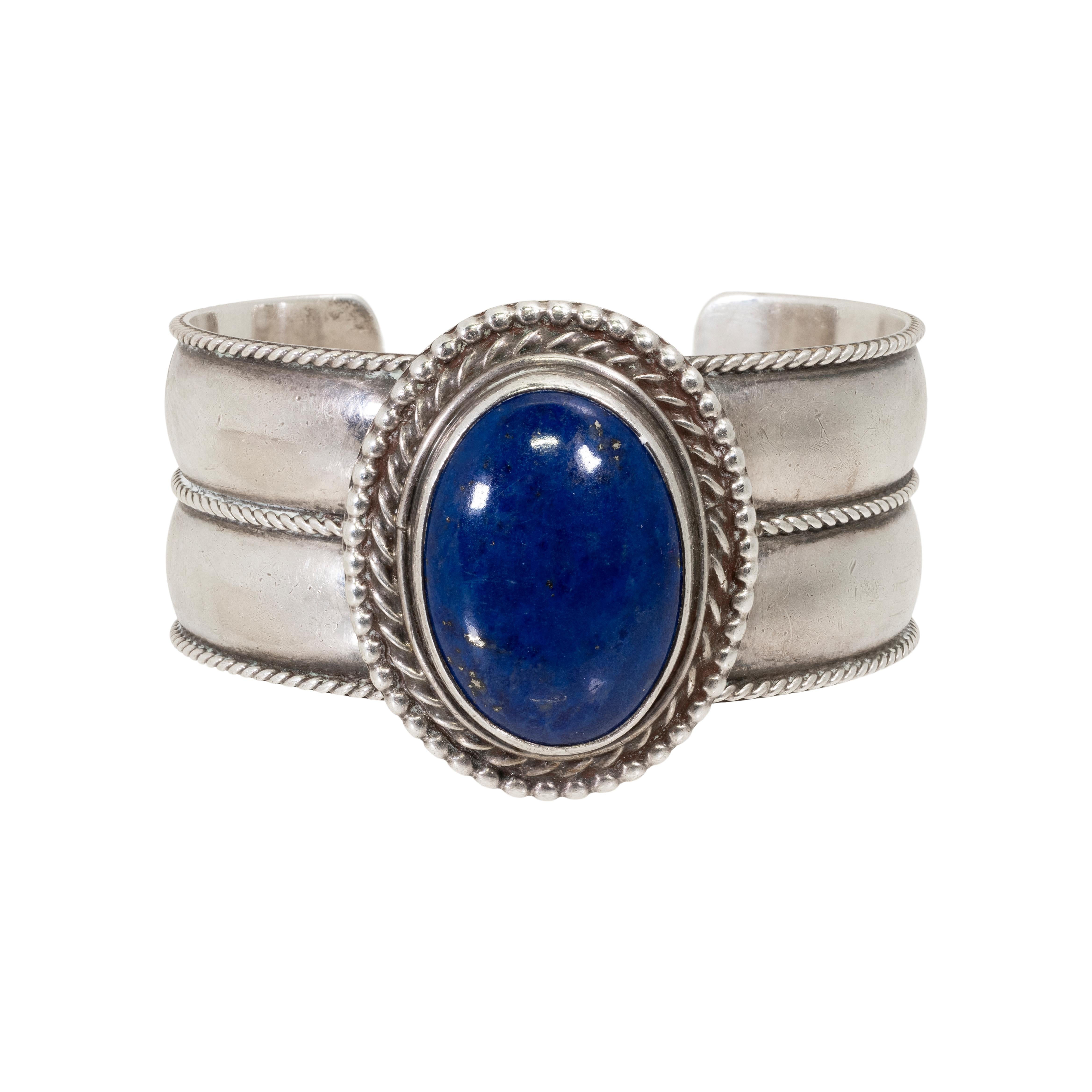 Old Mine Cut Navajo Lapis and Sterling Bracelet and Ring Set For Sale
