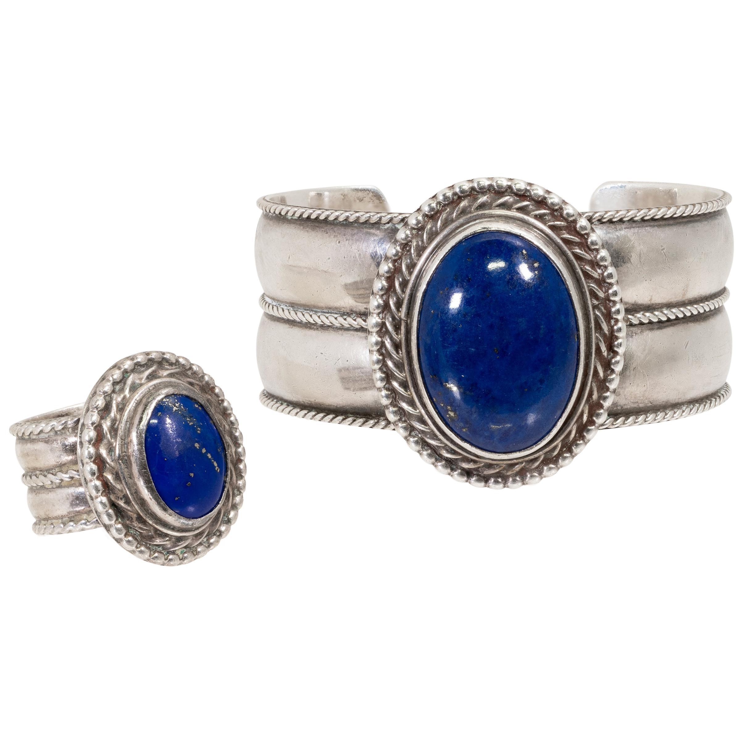 Navajo Lapis and Sterling Bracelet and Ring Set For Sale at 1stDibs