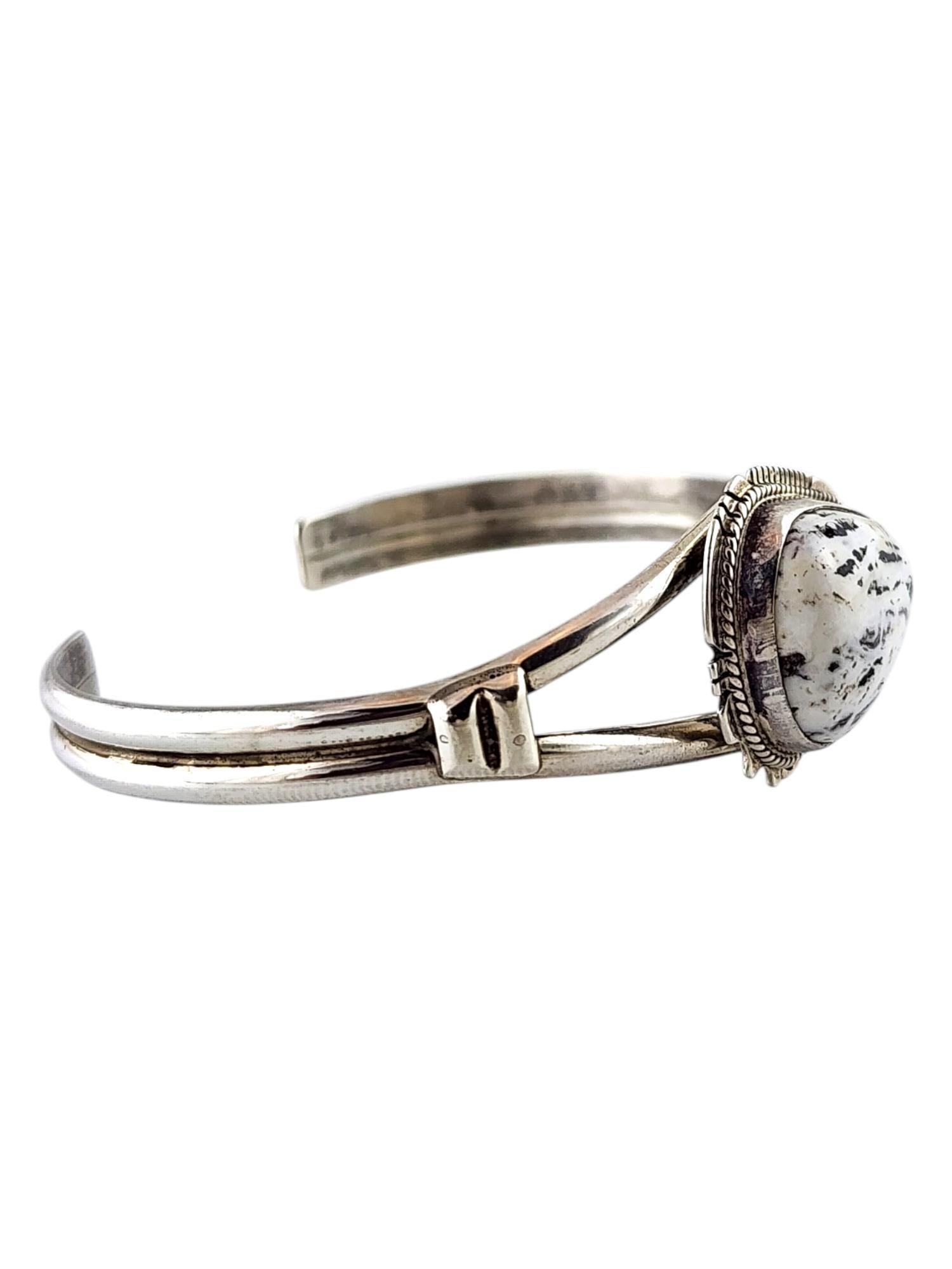 Mixed Cut Navajo Larson L. Lee Sterling Silver White Buffalo Turquoise Cuff #20058