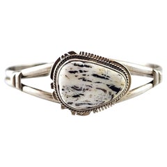 Navajo Larson L. Lee Sterling Silver White Buffalo Turquoise Cuff #20058