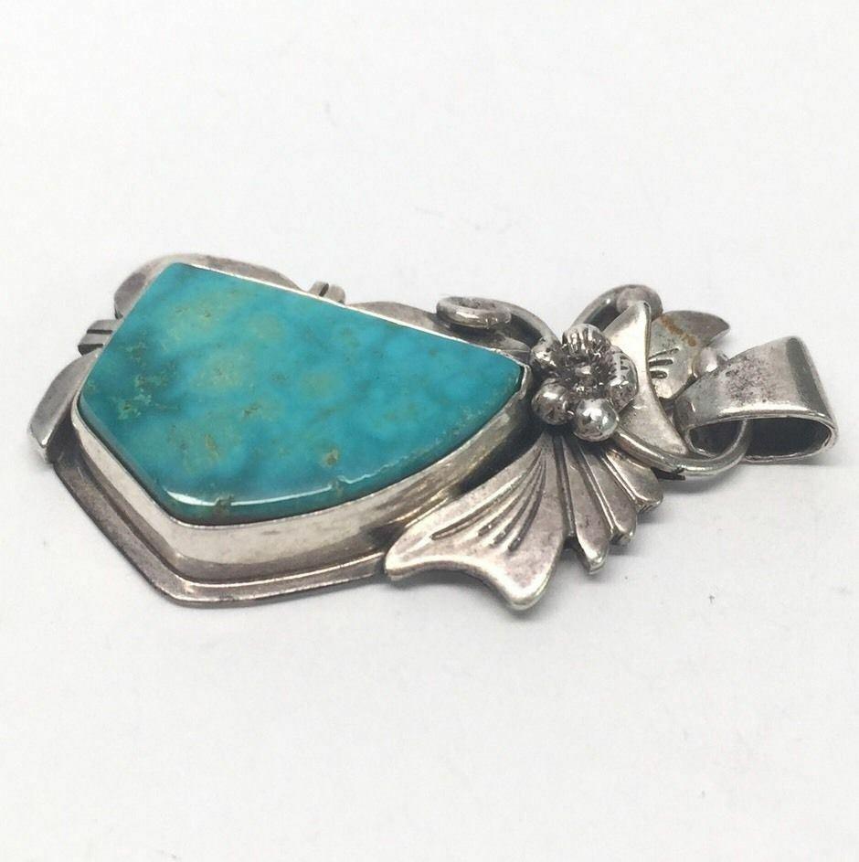 Navajo Les Baker Sterling Silver Turquoise Pendant by Harry Sandoval 2