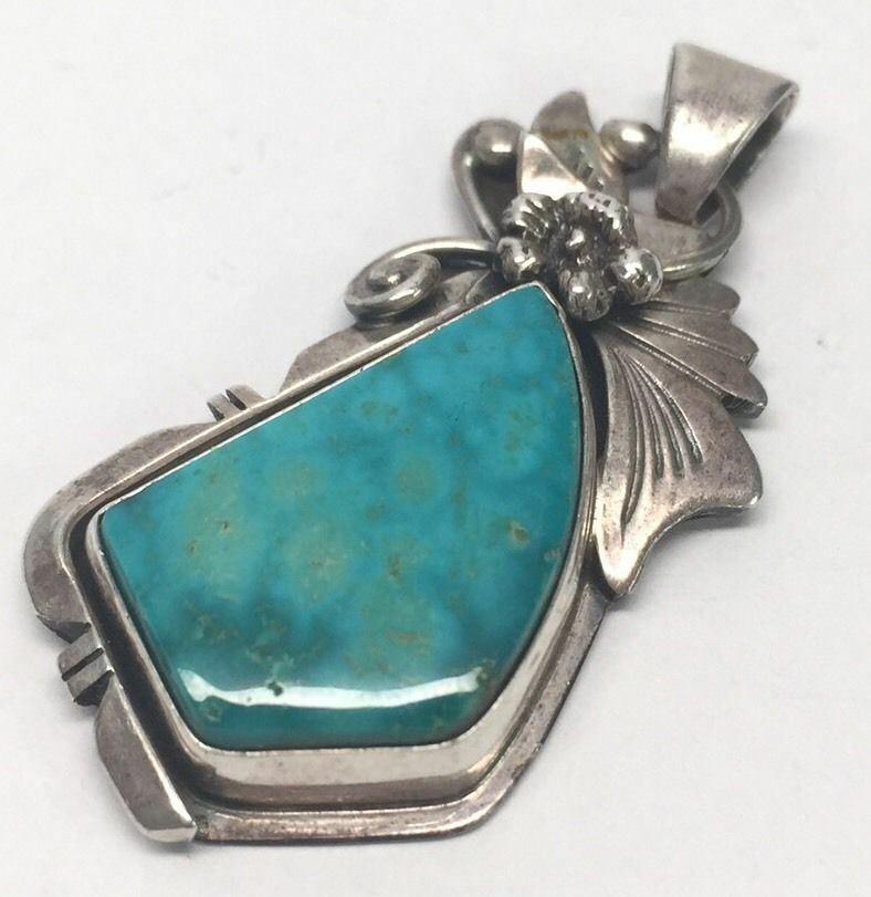 Navajo Les Baker Sterling Silver Turquoise Pendant by Harry Sandoval 3