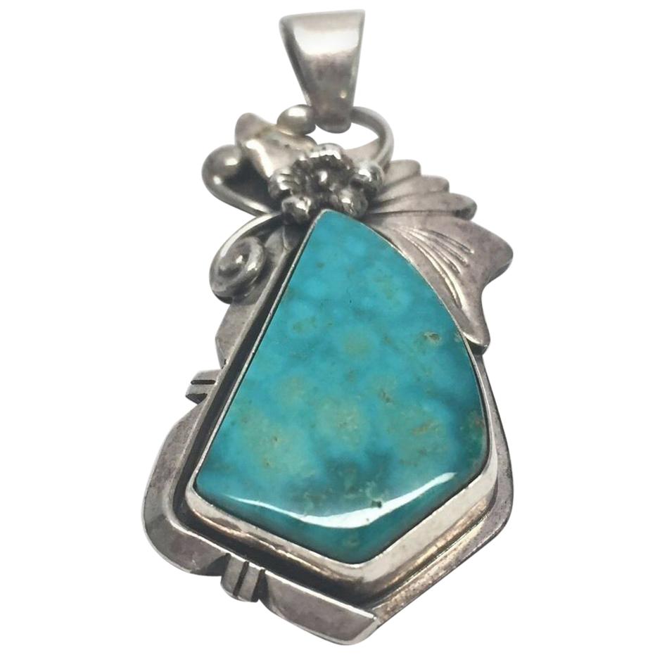 Navajo Les Baker Sterling Silver Turquoise Pendant by Harry Sandoval