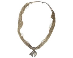 Vintage Navajo Liquid Silver Necklace With Bear Pendant