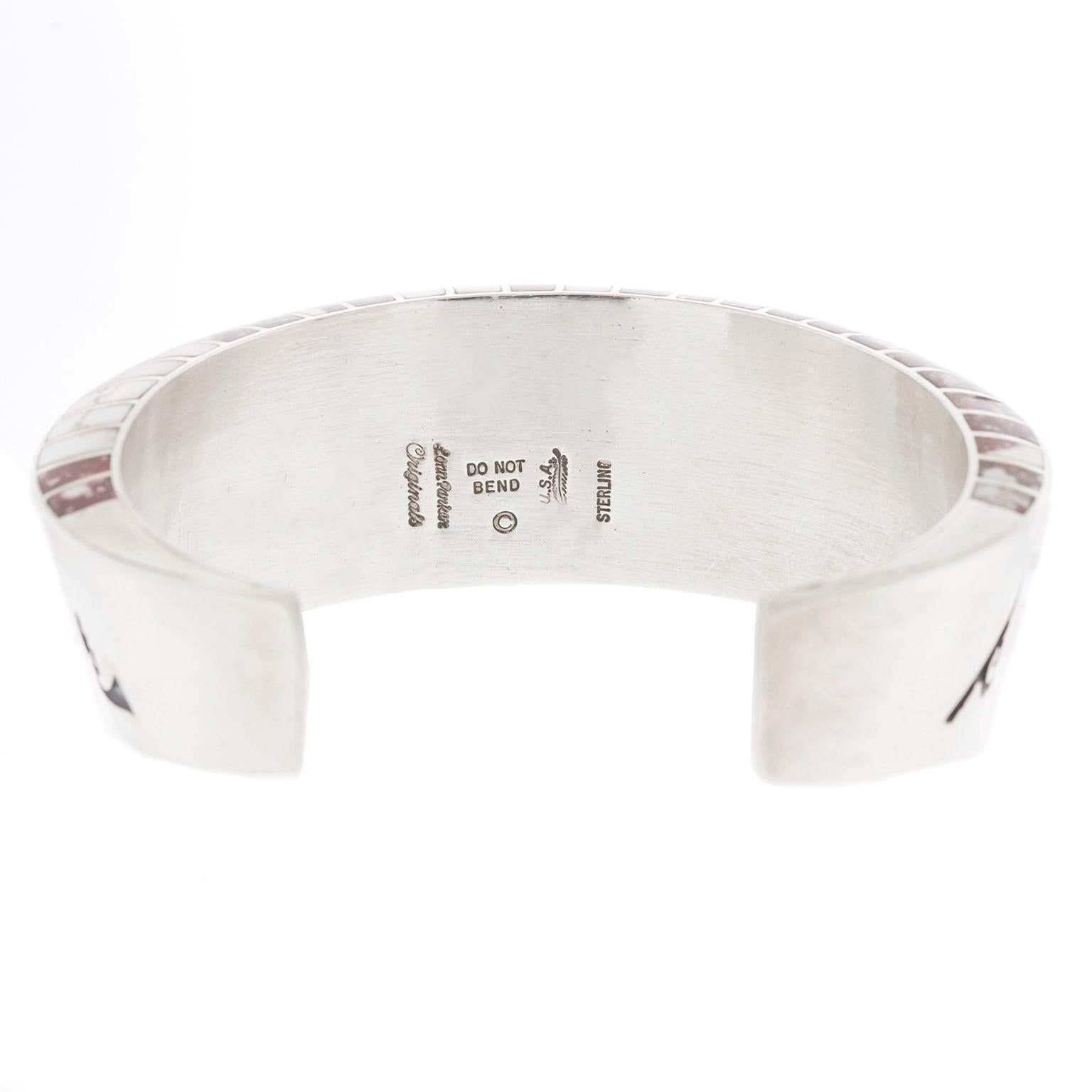 Navajo Lonn Parker Shell Inlaid Sterling Cuff Bracelet 2