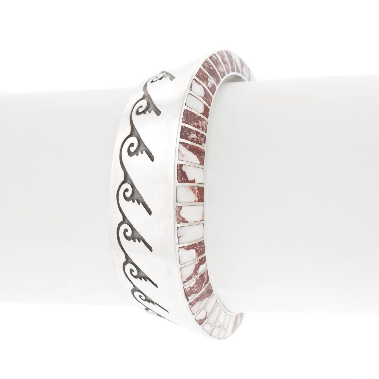 Navajo Lonn Parker Shell Inlaid Sterling Cuff Bracelet 3
