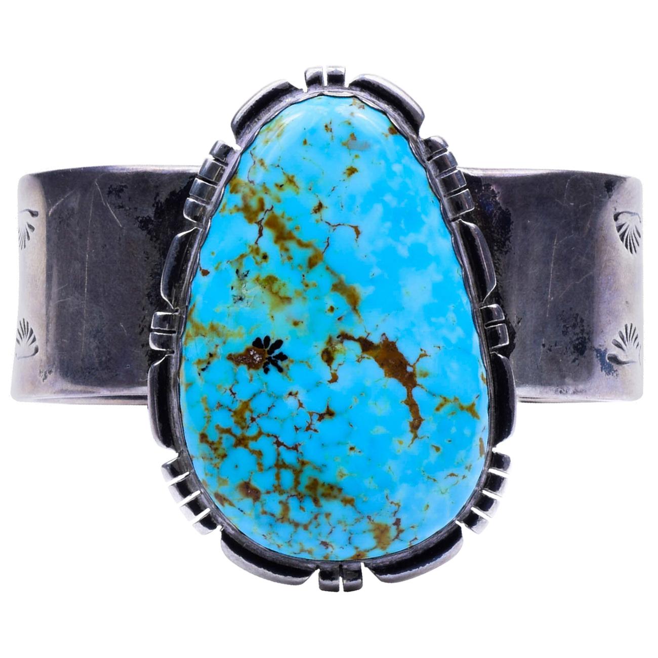 Navajo Manassa Mine Turquoise and Sterling Bracelet For Sale