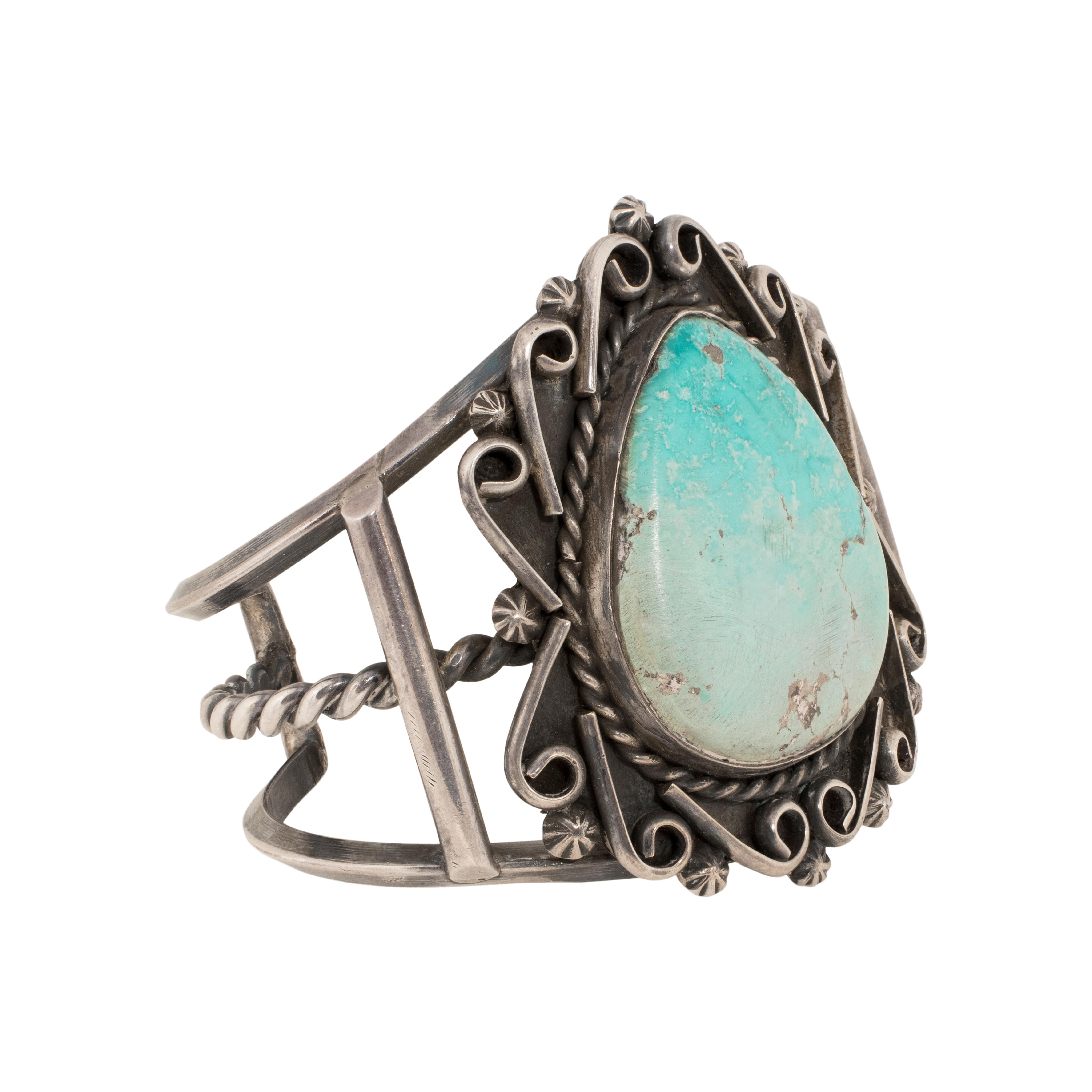 Old Mine Cut Navajo Manassa Turquoise and Sterling Bracelet For Sale