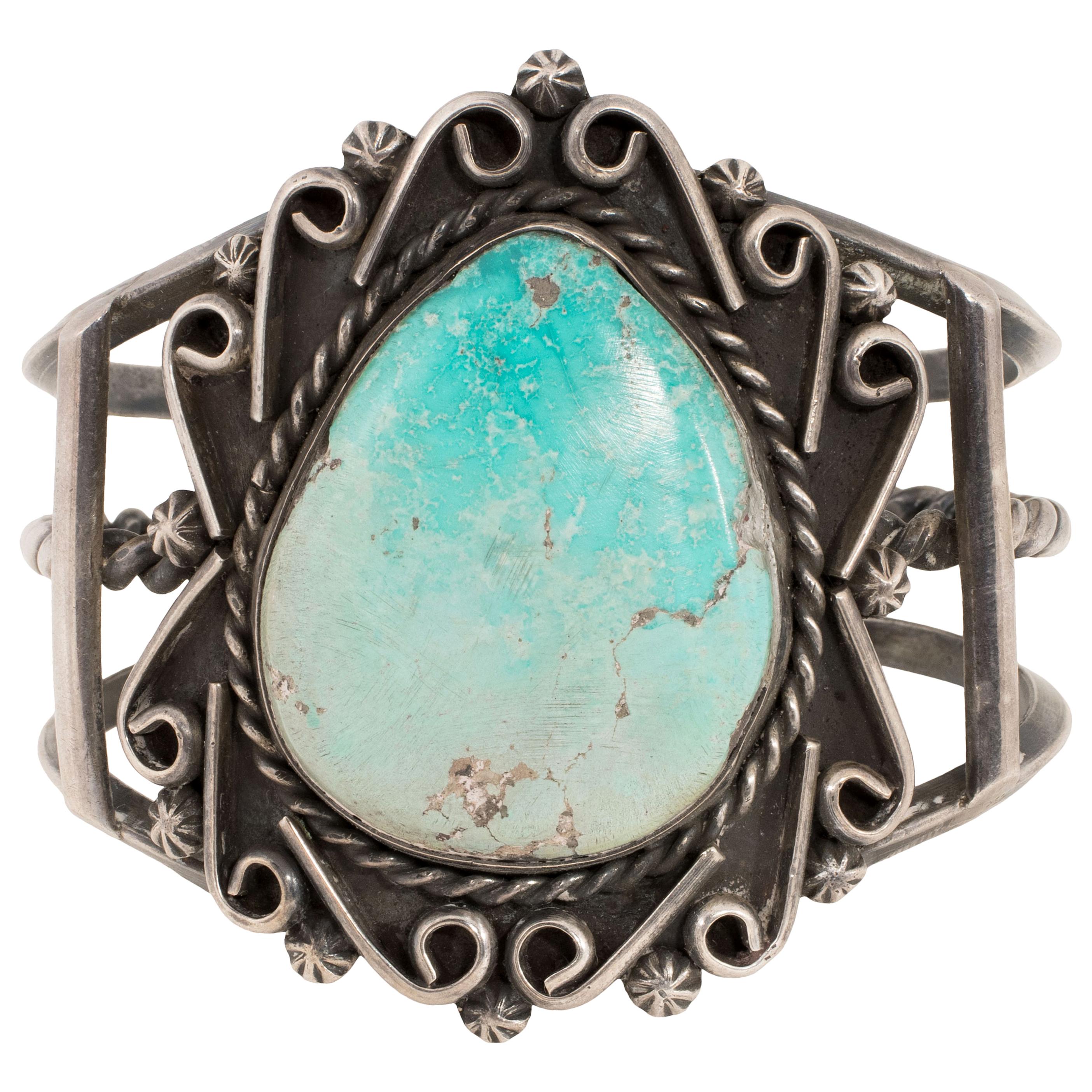 Bracelet Navajo Manassa en turquoise et argent sterling