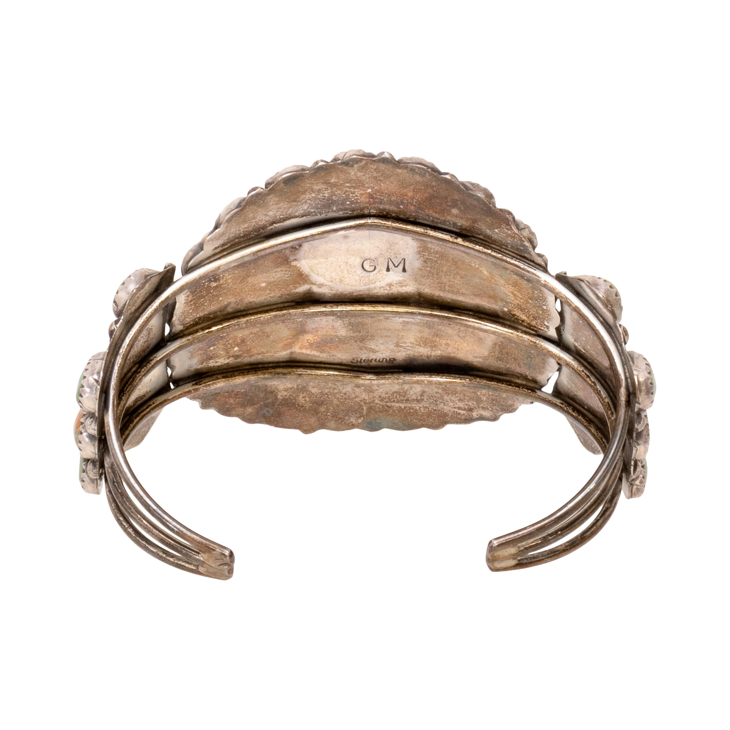 Pulsera Navajo King's Manassa de turquesa y plata de ley con el sello y la marca del fabricante 