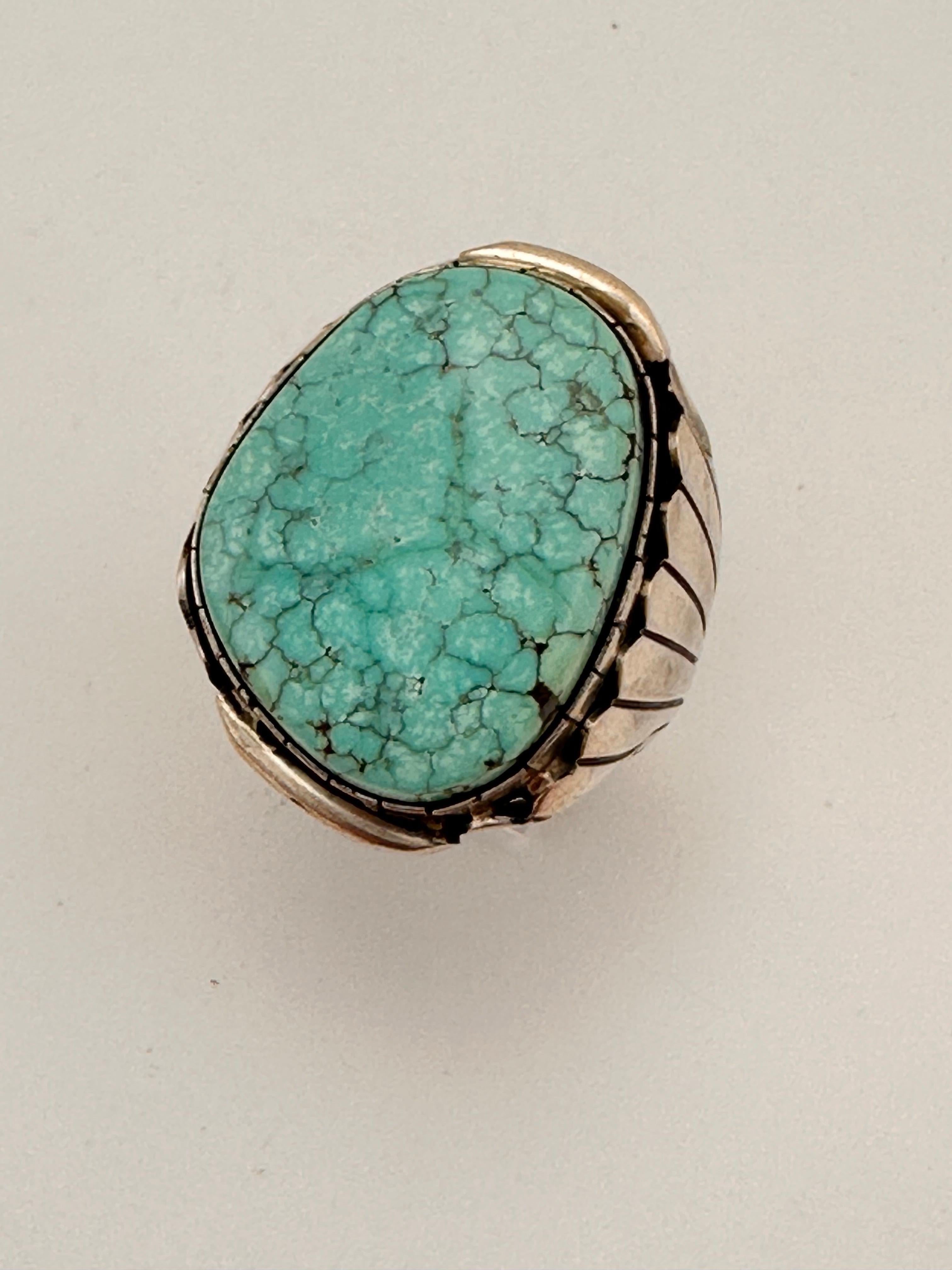 Navajo pour hommes .925 n°8 Turquiose 22 mm x 26 mm Taille de la bague 12 4