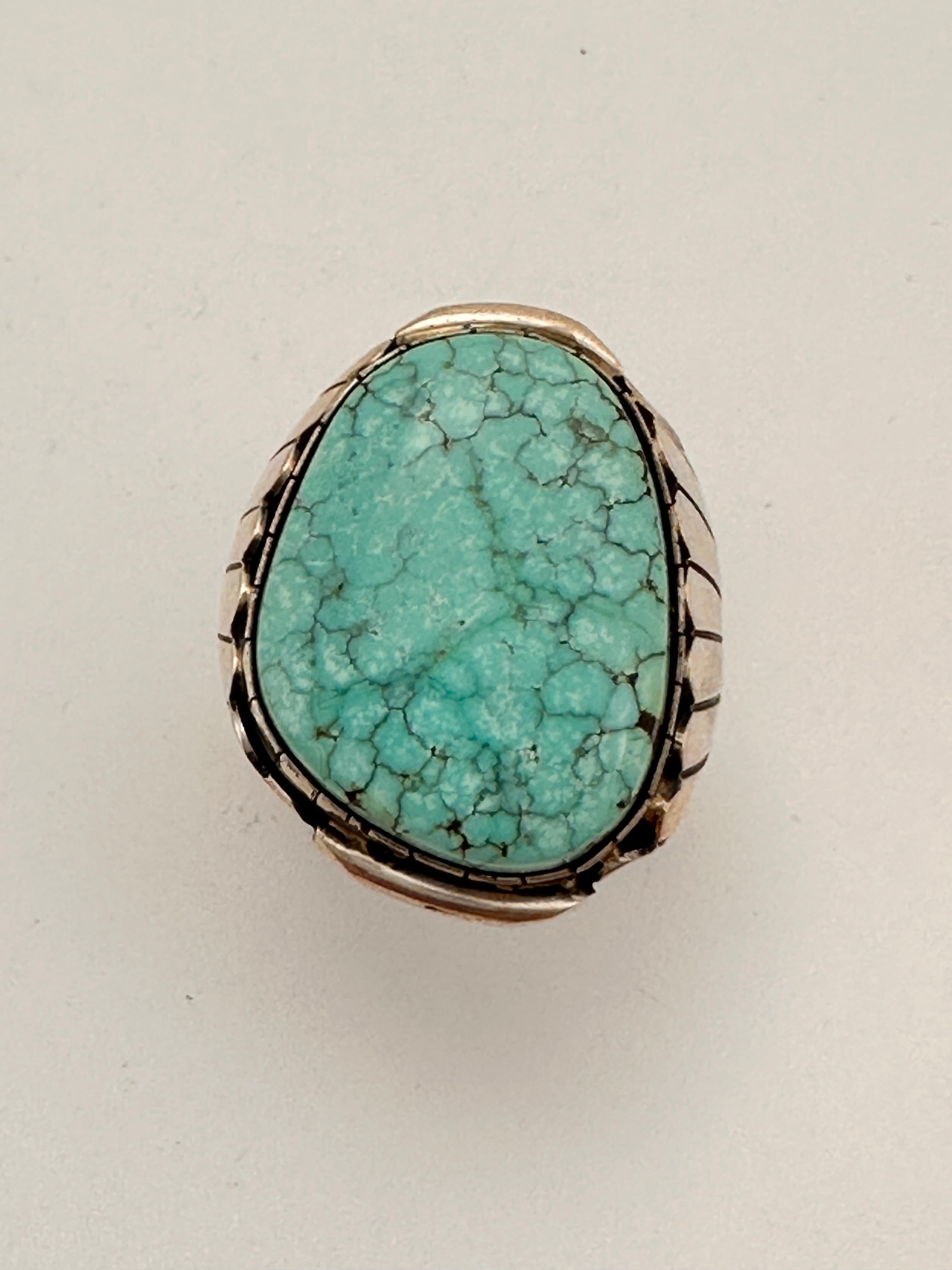 Navajo pour hommes .925 n°8 Turquiose 22 mm x 26 mm Taille de la bague 12 5