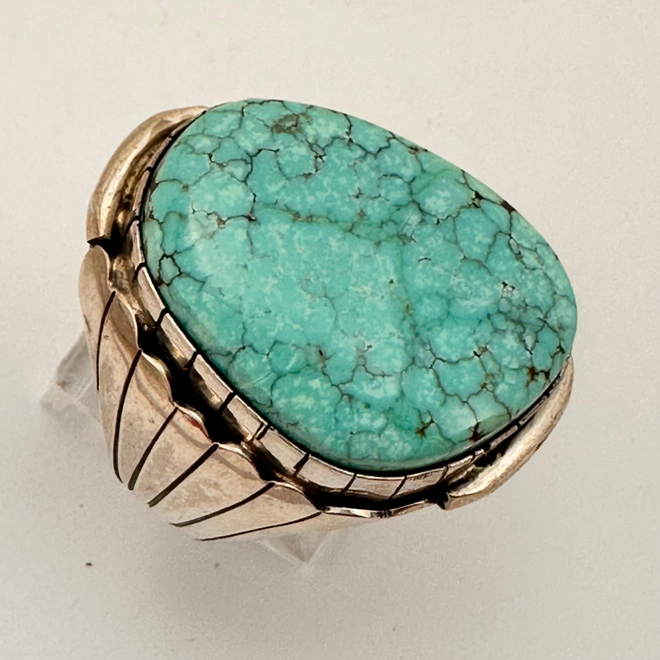 Amérindien Navajo pour hommes .925 n°8 Turquiose 22 mm x 26 mm Taille de la bague 12