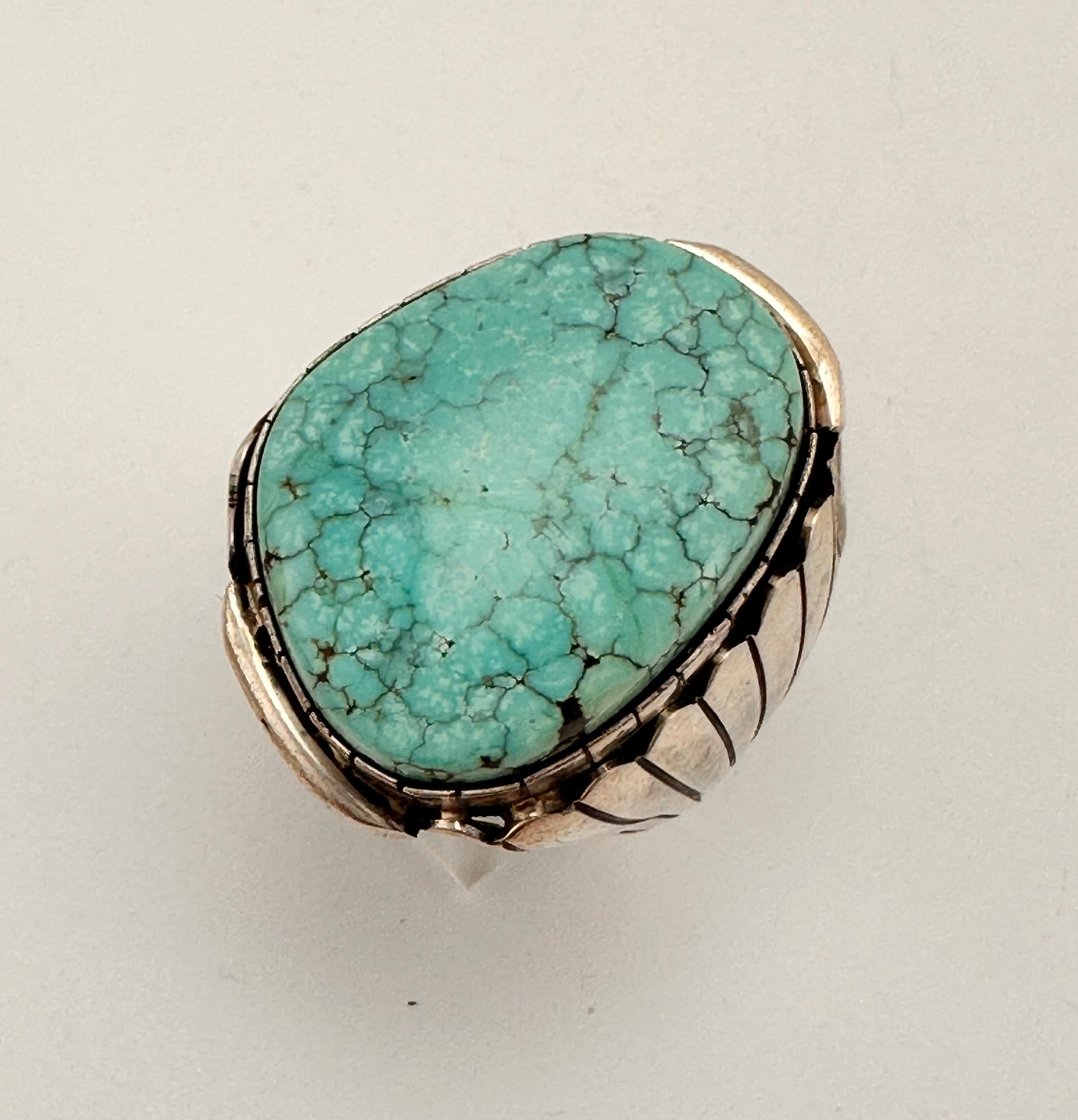 Taille cabochon Navajo pour hommes .925 n°8 Turquiose 22 mm x 26 mm Taille de la bague 12