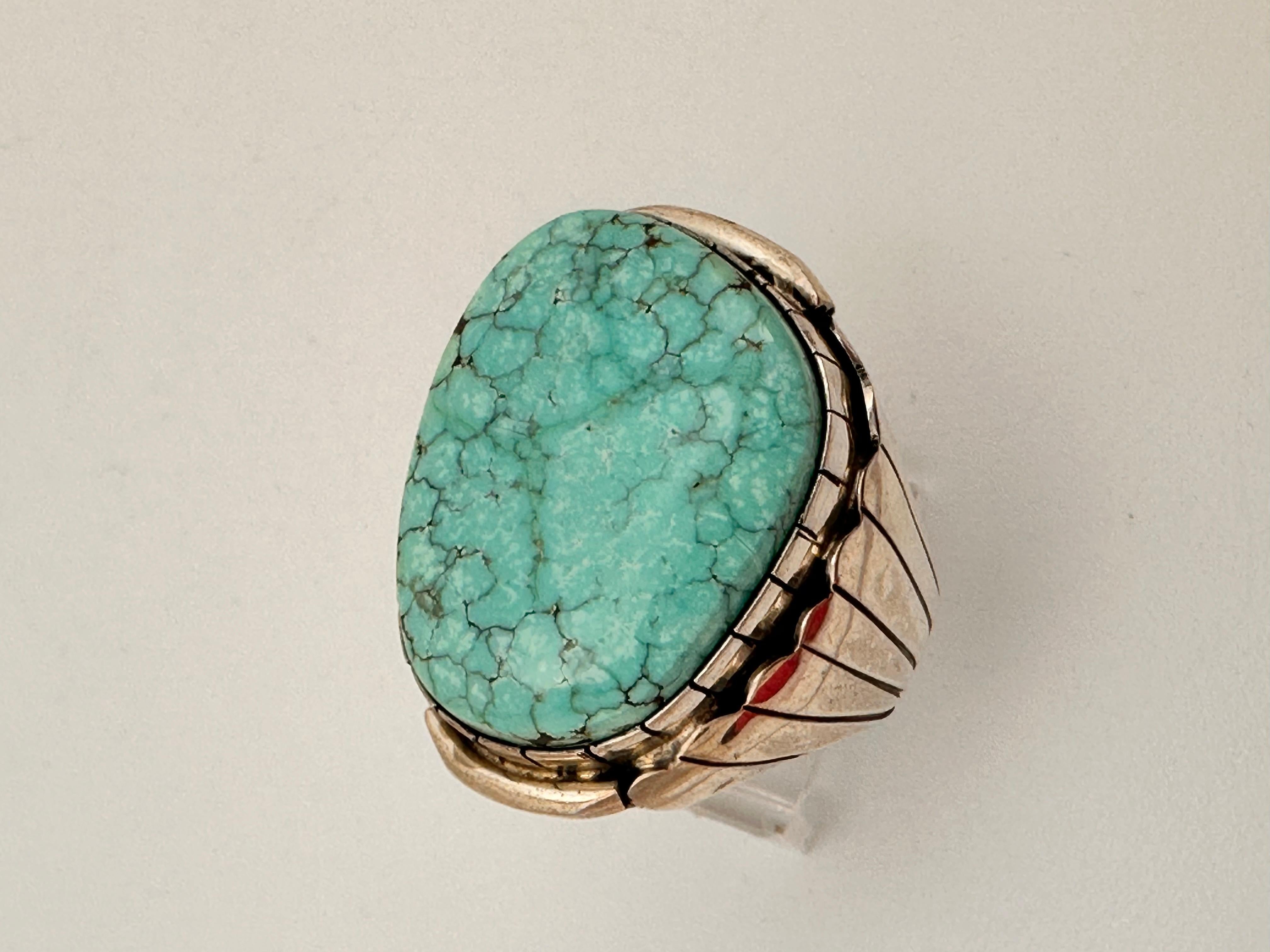 Navajo pour hommes .925 n°8 Turquiose 22 mm x 26 mm Taille de la bague 12 Neuf à Las Vegas, NV