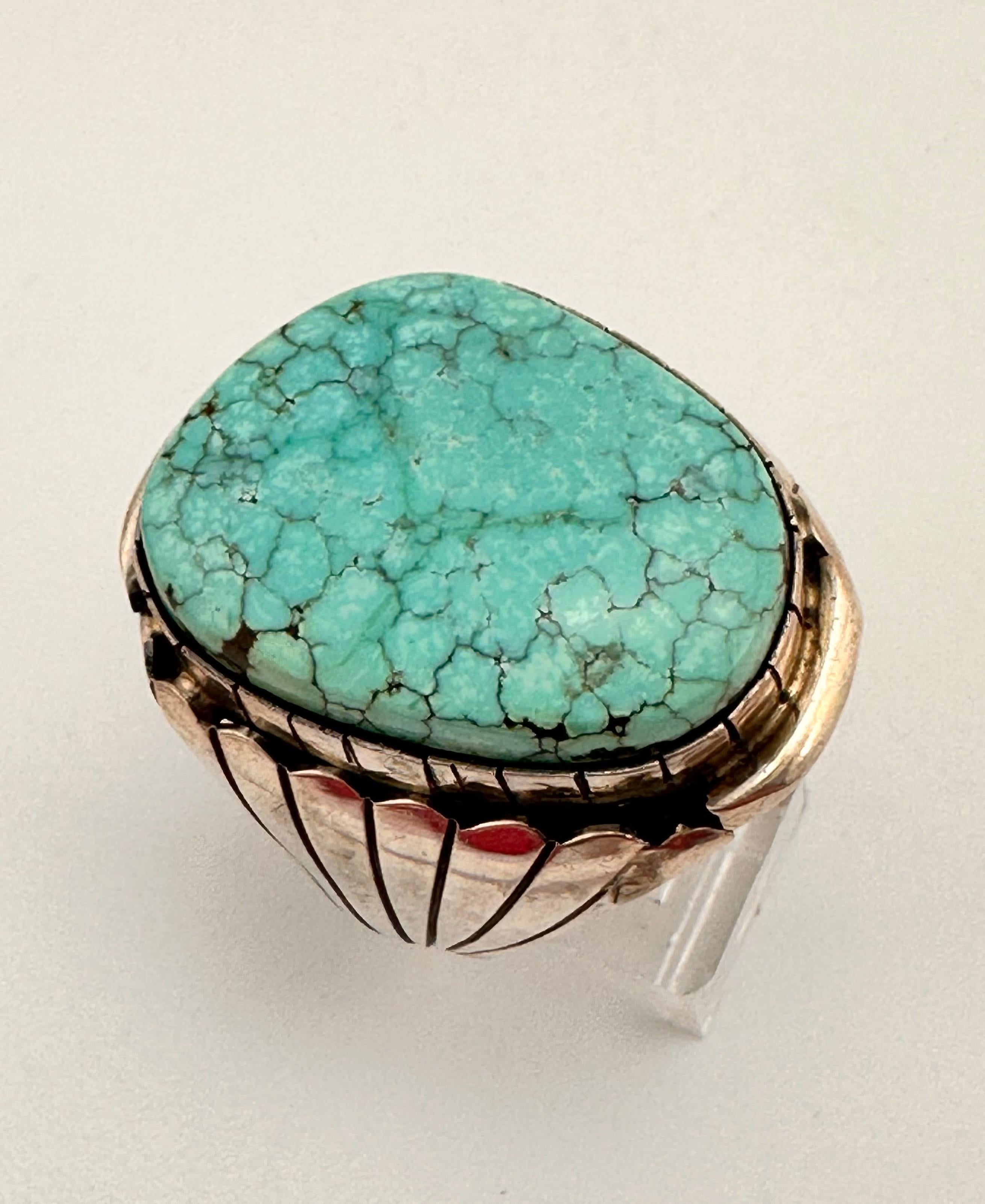  Navajo pour hommes .925 n°8 Turquiose 22 mm x 26 mm Taille de la bague 12 Unisexe 