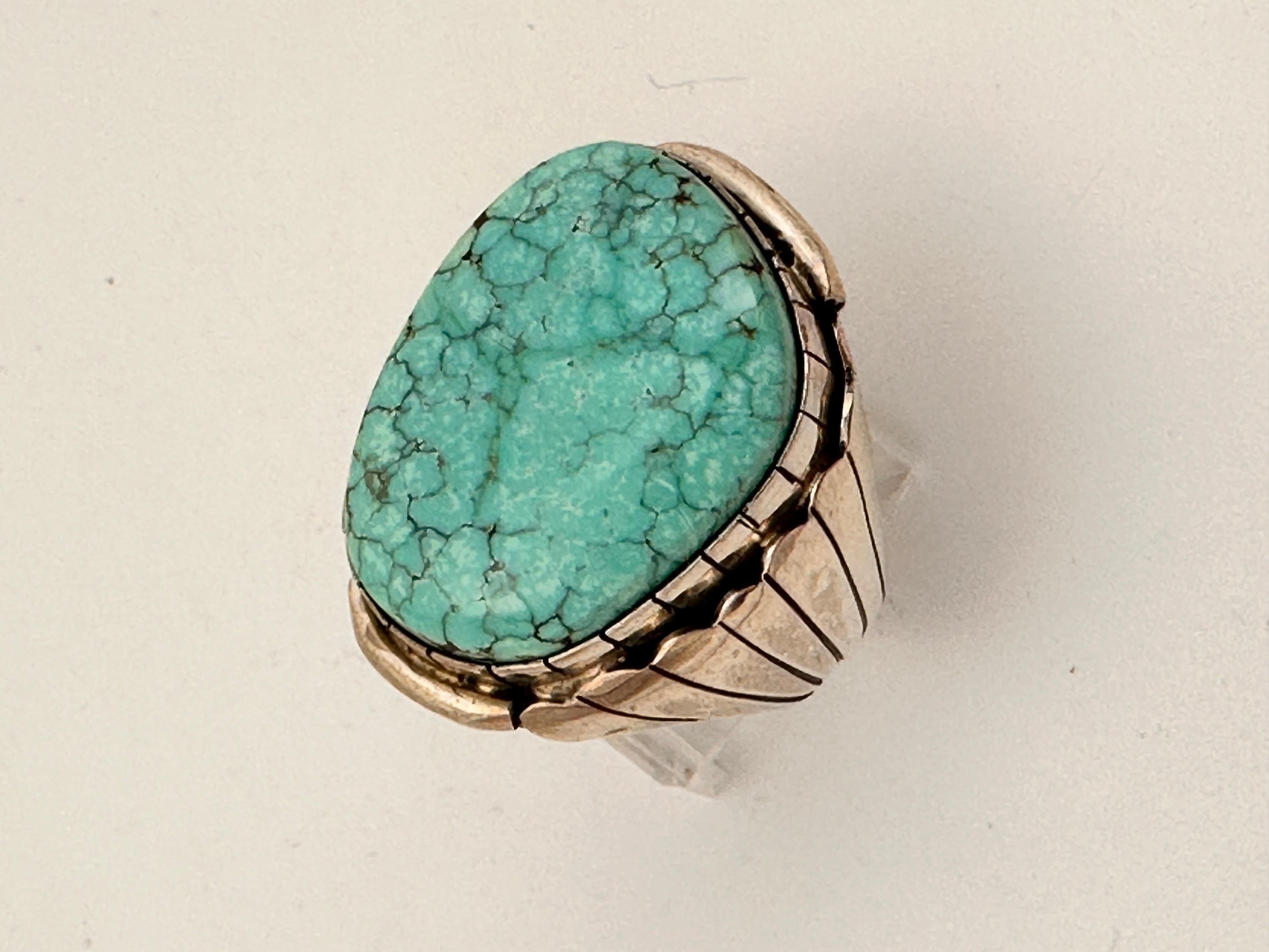 Navajo pour hommes .925 n°8 Turquiose 22 mm x 26 mm Taille de la bague 12 3