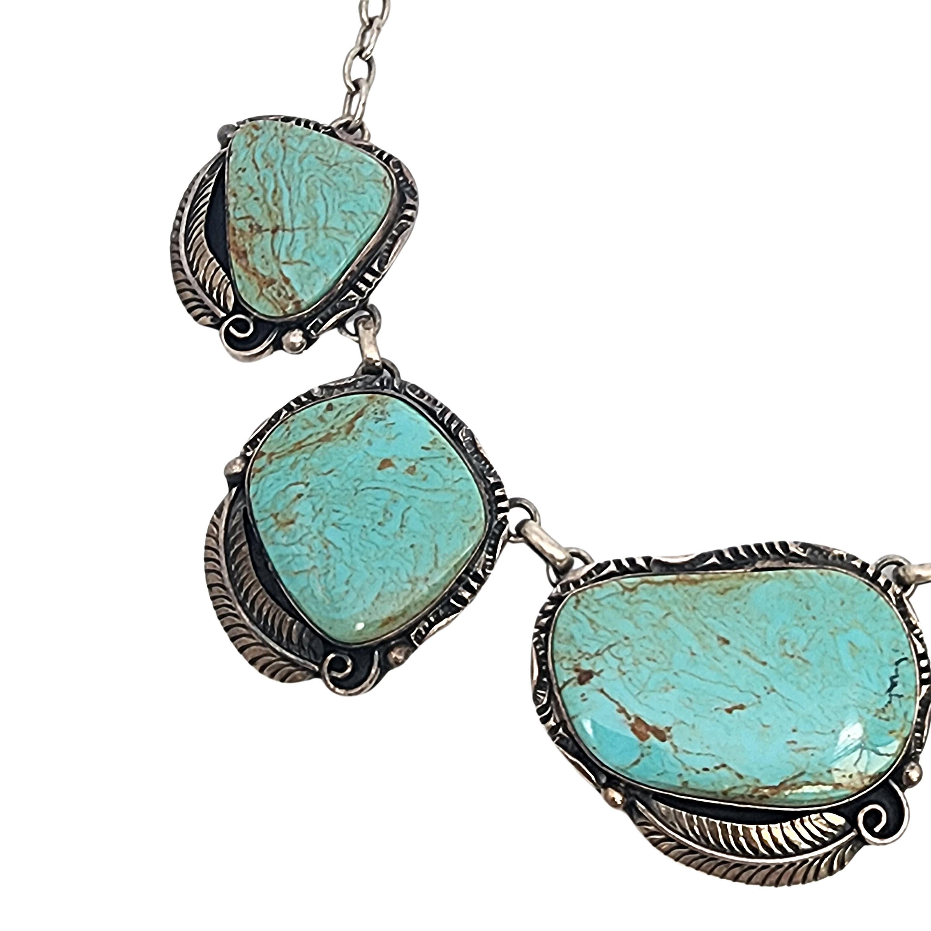 Navajo Mexico 980 Sterling Silver Turquoise Large Link Necklace #18603 In Good Condition In Washington Depot, CT