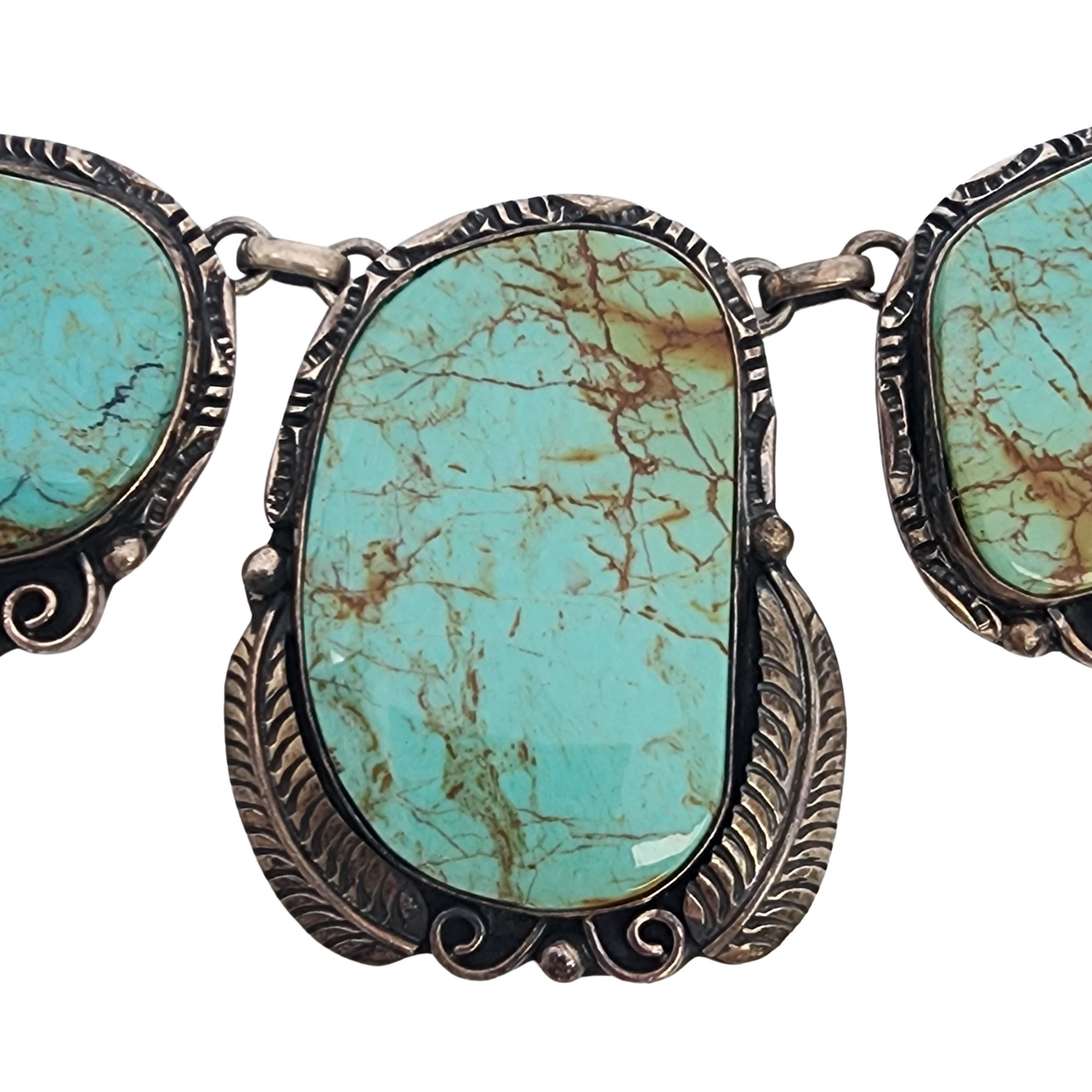 Women's Navajo Mexico 980 Sterling Silver Turquoise Large Link Necklace #18603