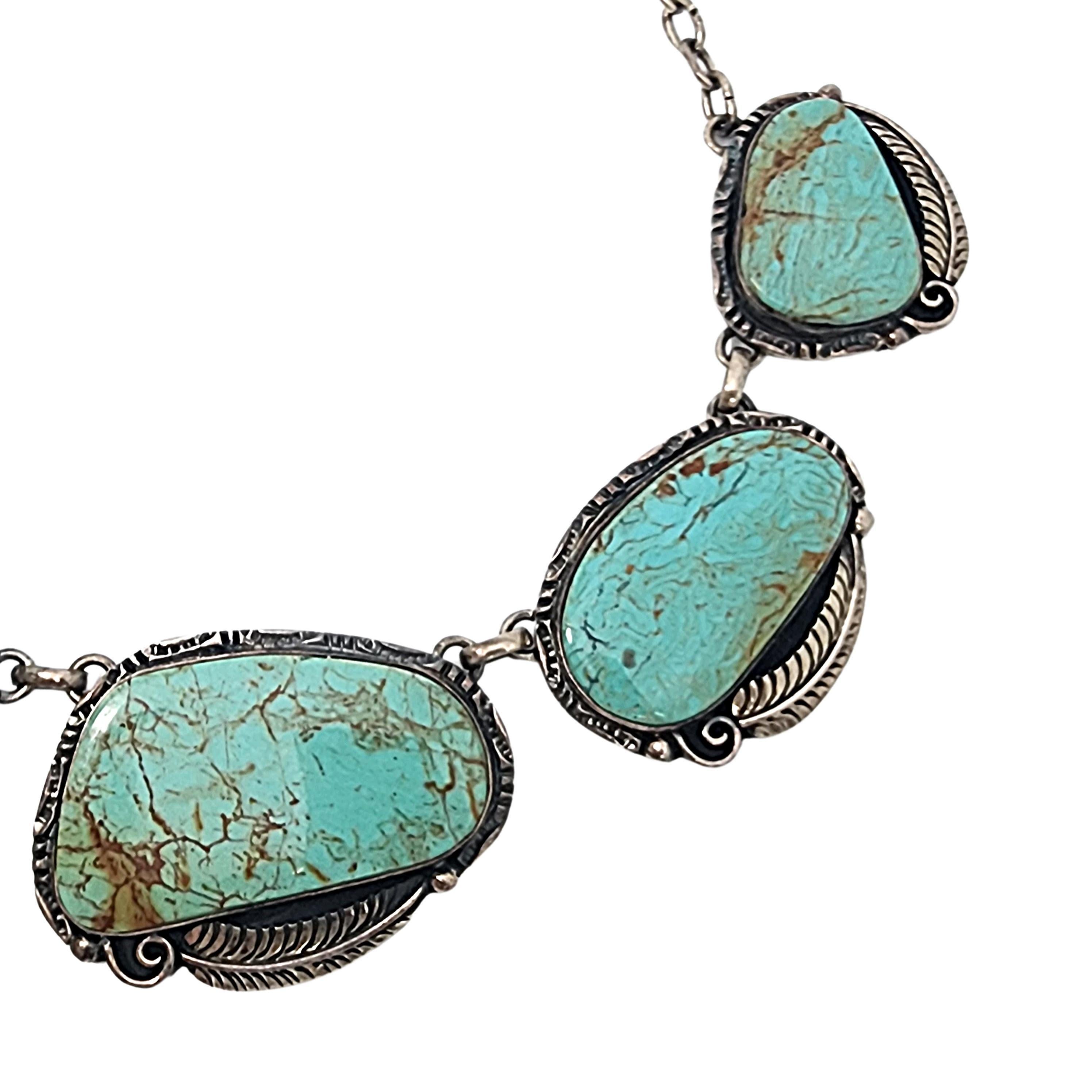 Navajo Mexico 980 Sterling Silver Turquoise Large Link Necklace #18603 1