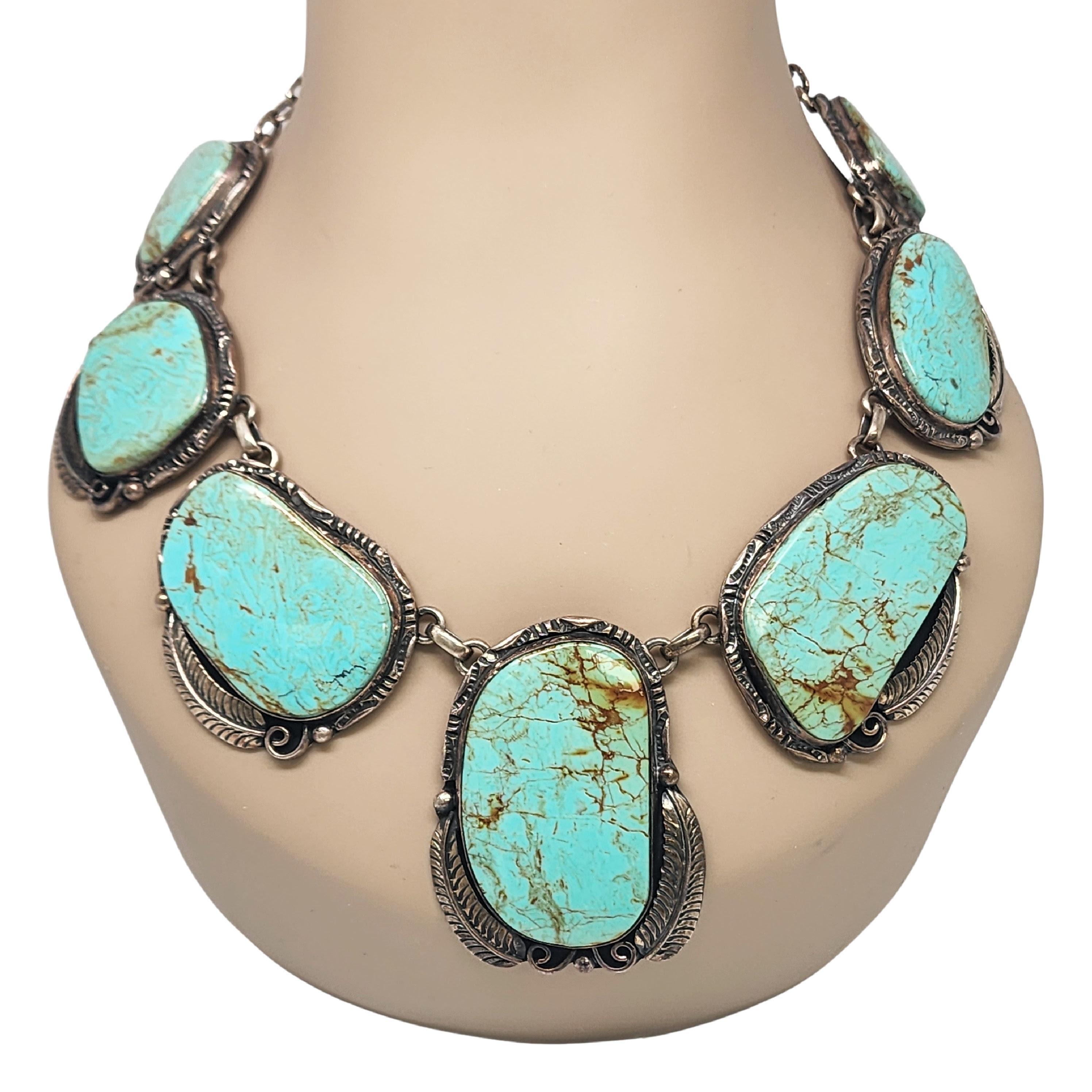 Navajo Mexico 980 Sterling Silver Turquoise Large Link Necklace #18603 4