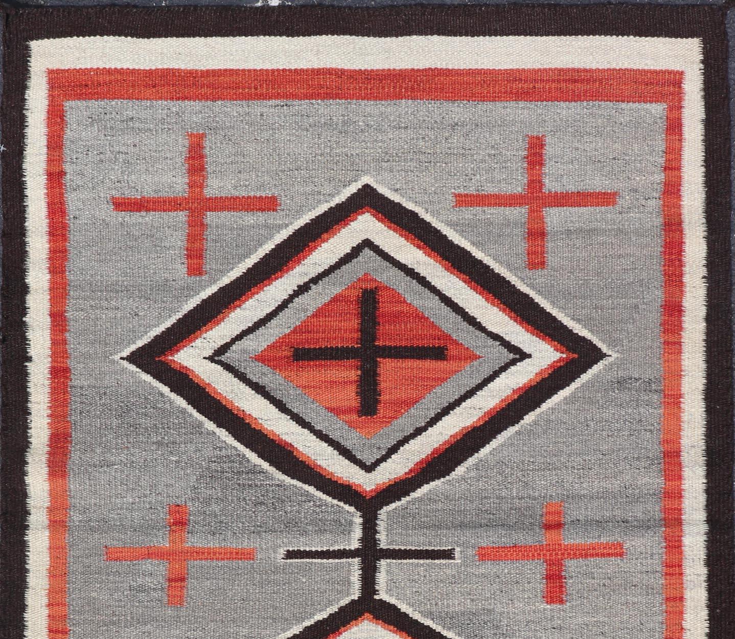 Navajo Modern Rug with Geometric Tribal Design in Gray, Red, Charcoal And Ivory In New Condition For Sale In Atlanta, GA
