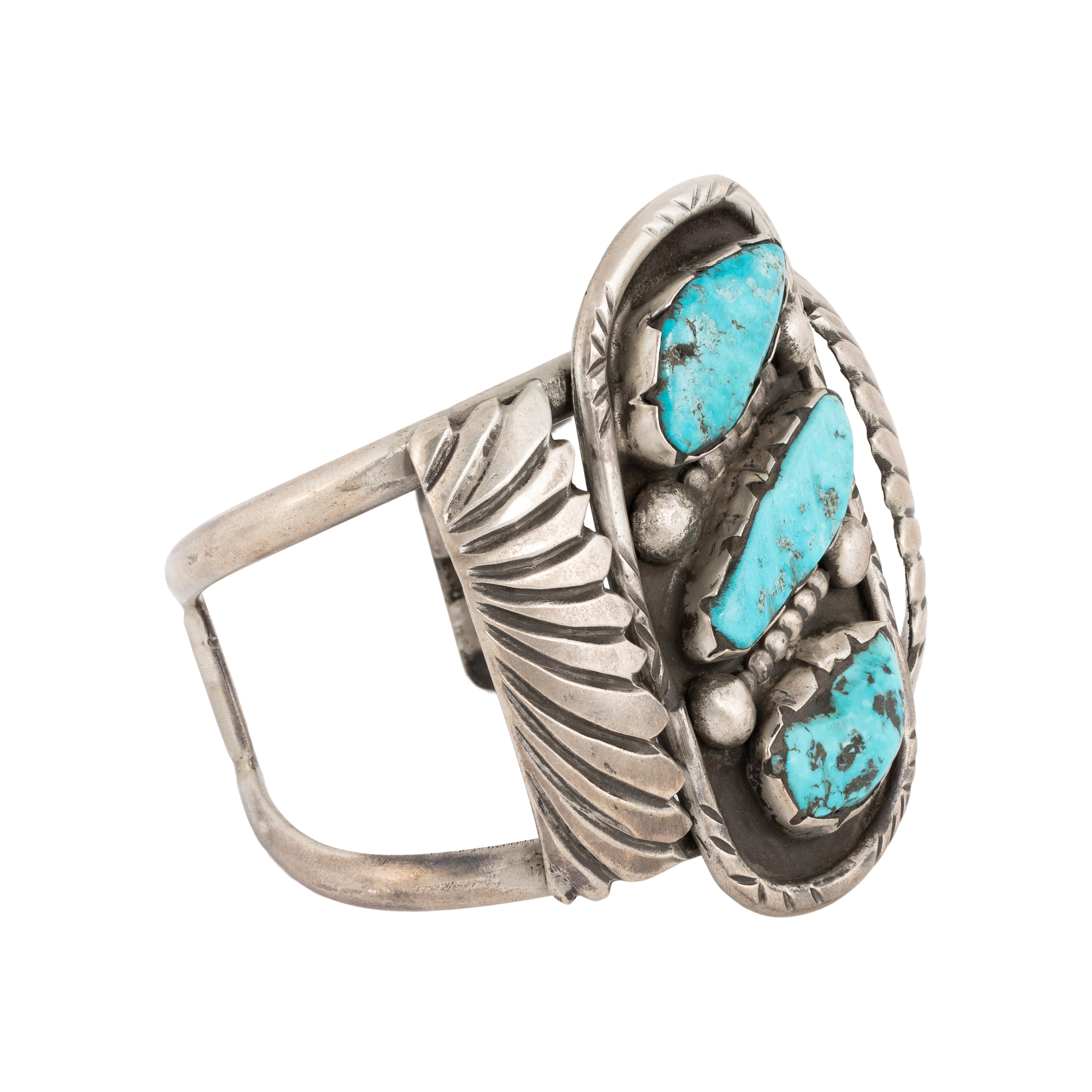 Old Mine Cut Navajo Morenci Turquoise and Sterling Bracelet For Sale
