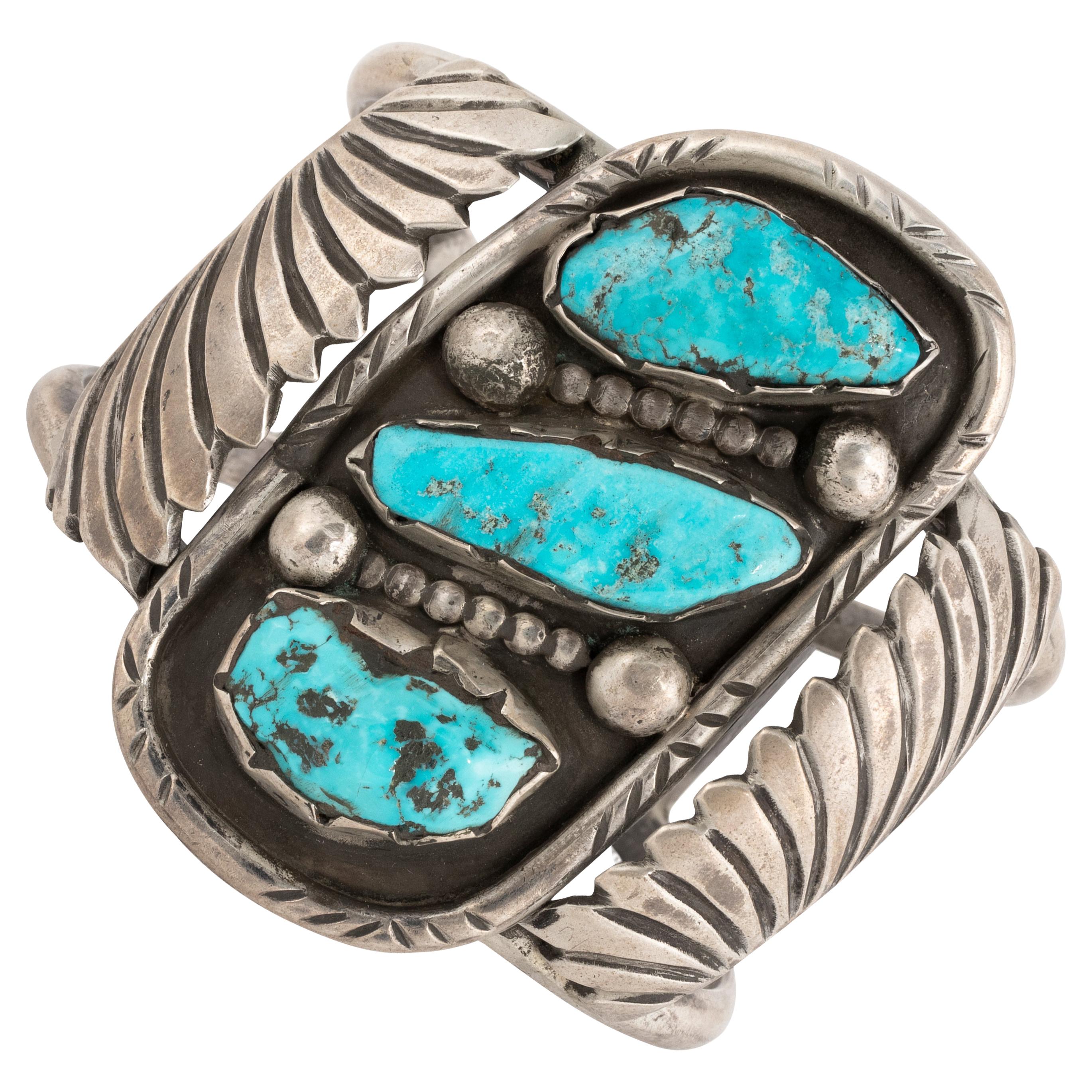 Navajo Turquoise & CopperDream & Sterling Silver Mohave Handmade Cuff Signed 
