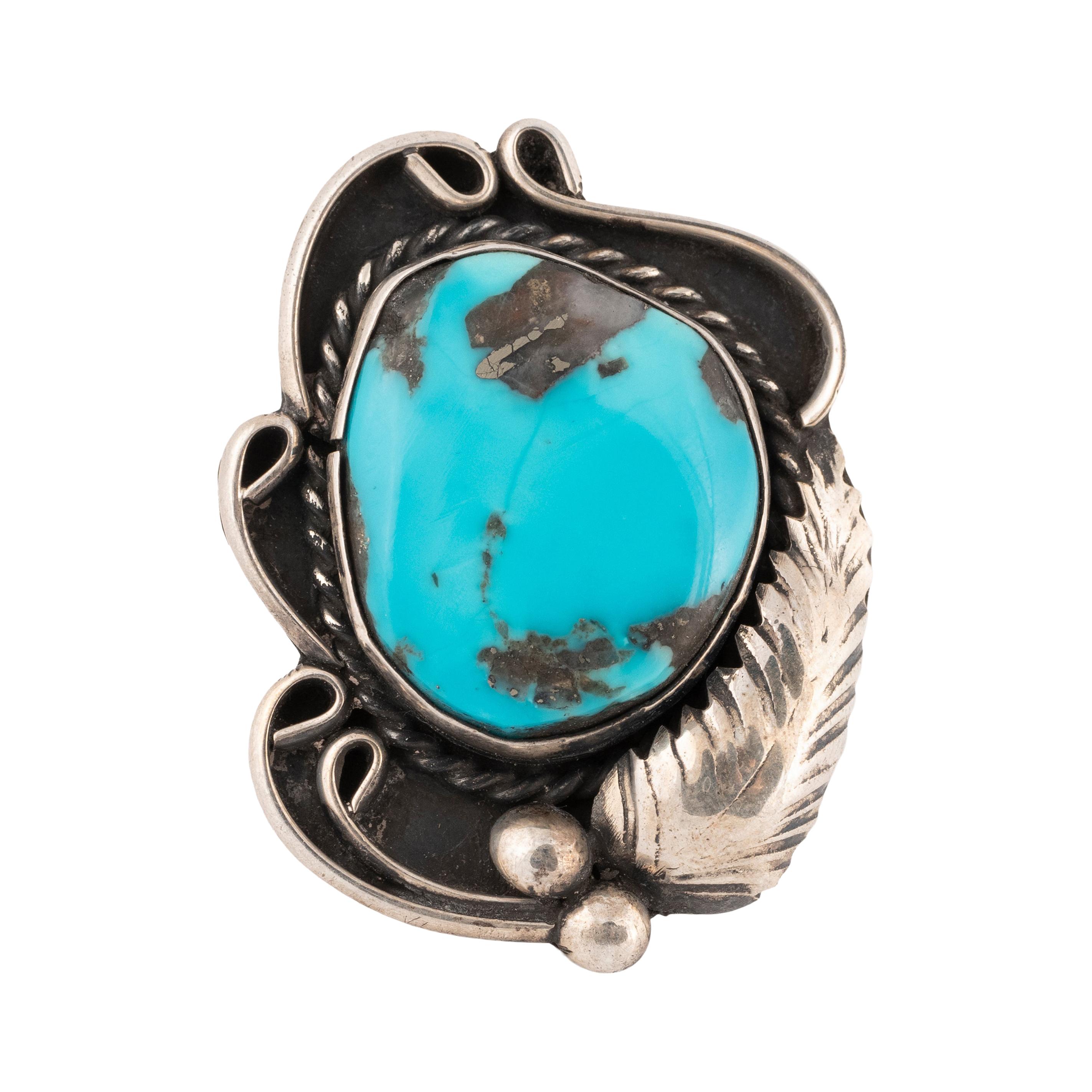 Navajo Morenci Turquoise and Sterling Ring For Sale