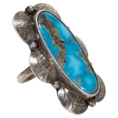 Retro Navajo Morenci Turquoise and Sterling Silver Ring