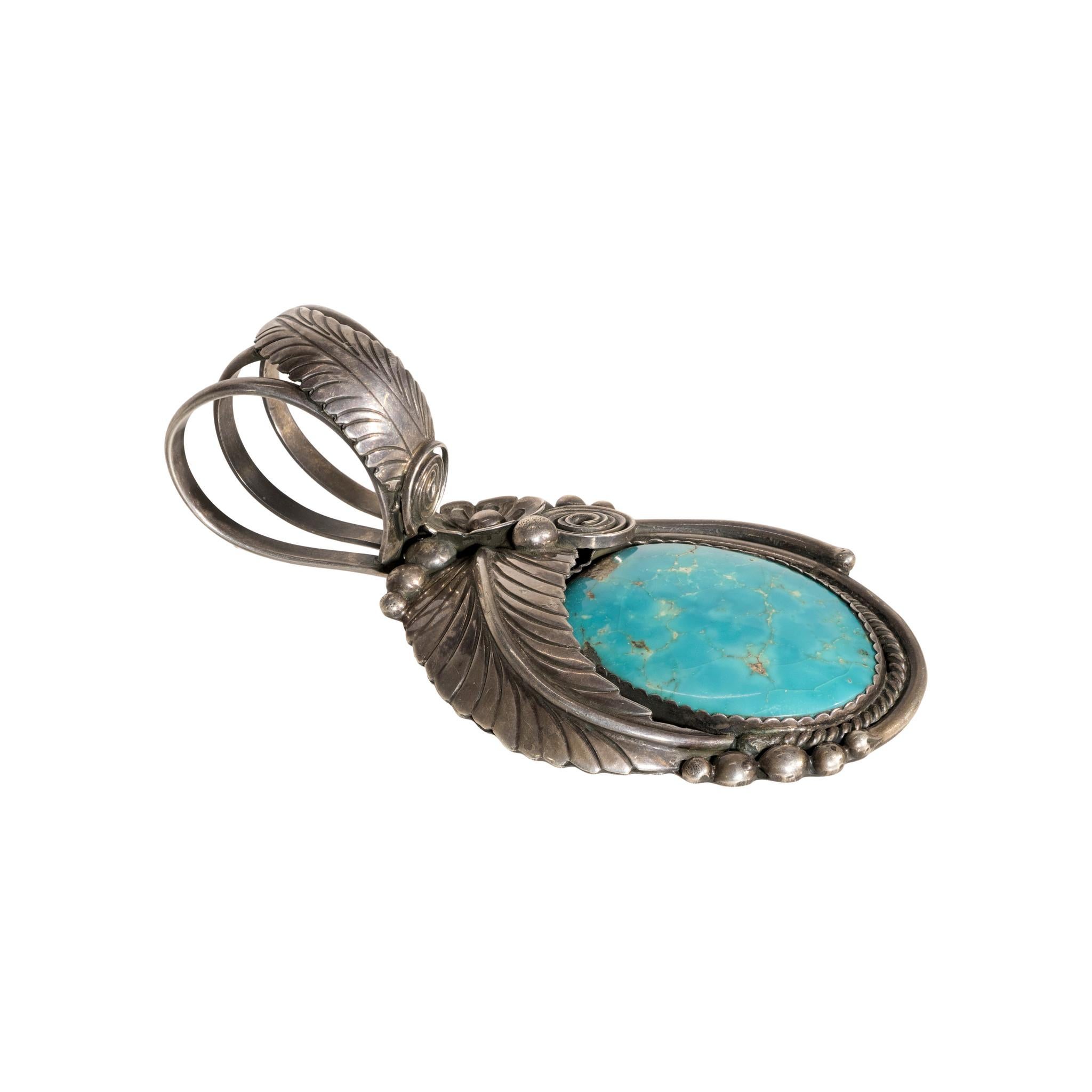 Native American Navajo Morenci Turquoise Pendant For Sale