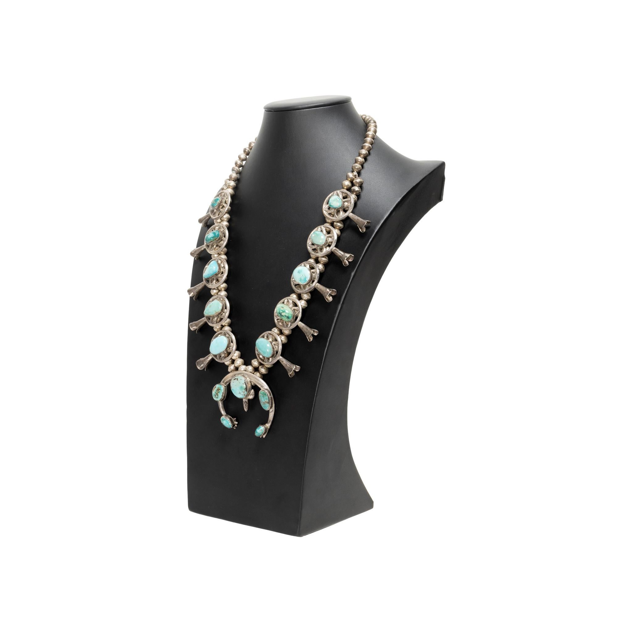 Navajo Morenci Turquoise Squash Blossom In Good Condition For Sale In Coeur d Alene, ID
