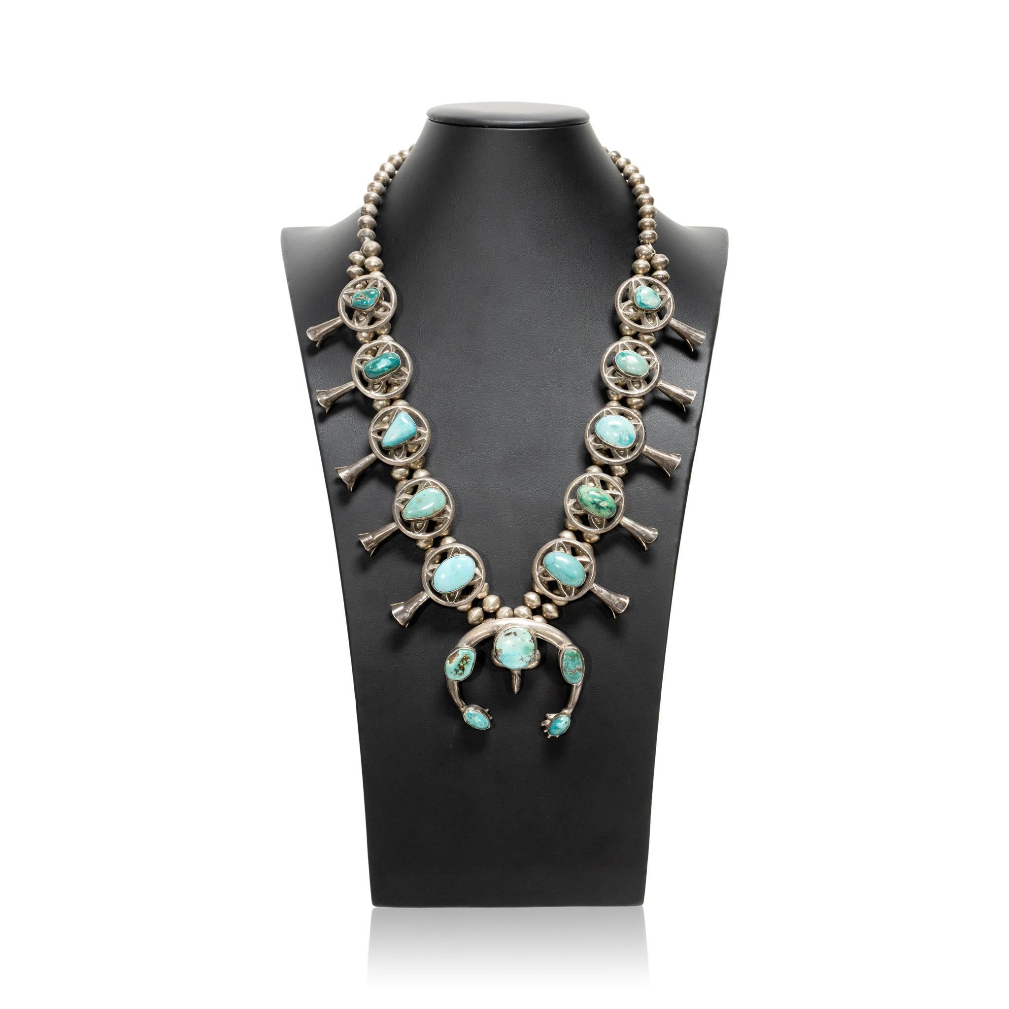 Women's or Men's Navajo Morenci Turquoise Squash Blossom For Sale