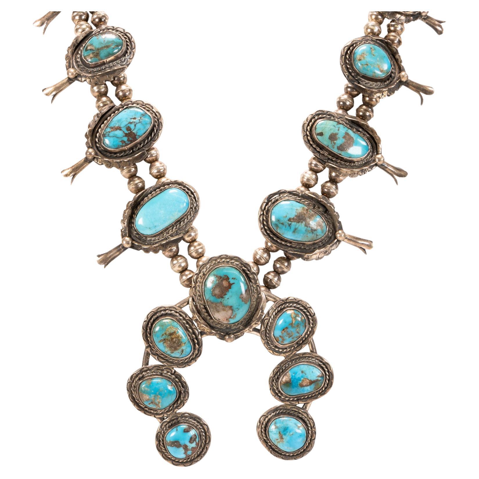 Navajo Morenci Turquoise Squash Blossom