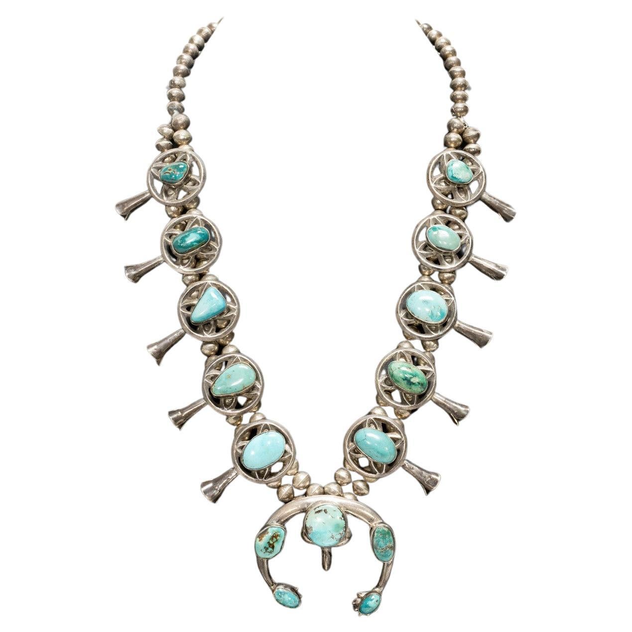 Navajo Morenci Turquoise Squash Blossom
